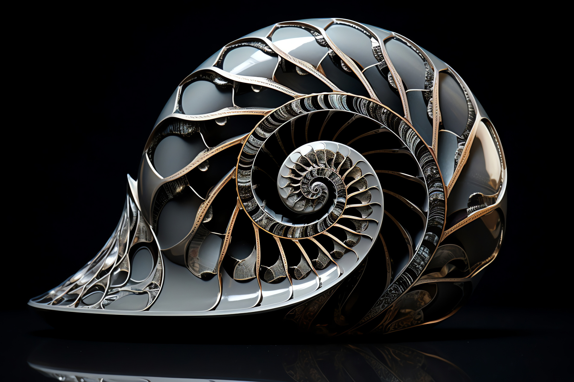 Cephalopod creature Nautilus, Neutral colored eyes, Engraved shell motifs, Metallic sheen, Oceanic being, HD Desktop Wallpaper