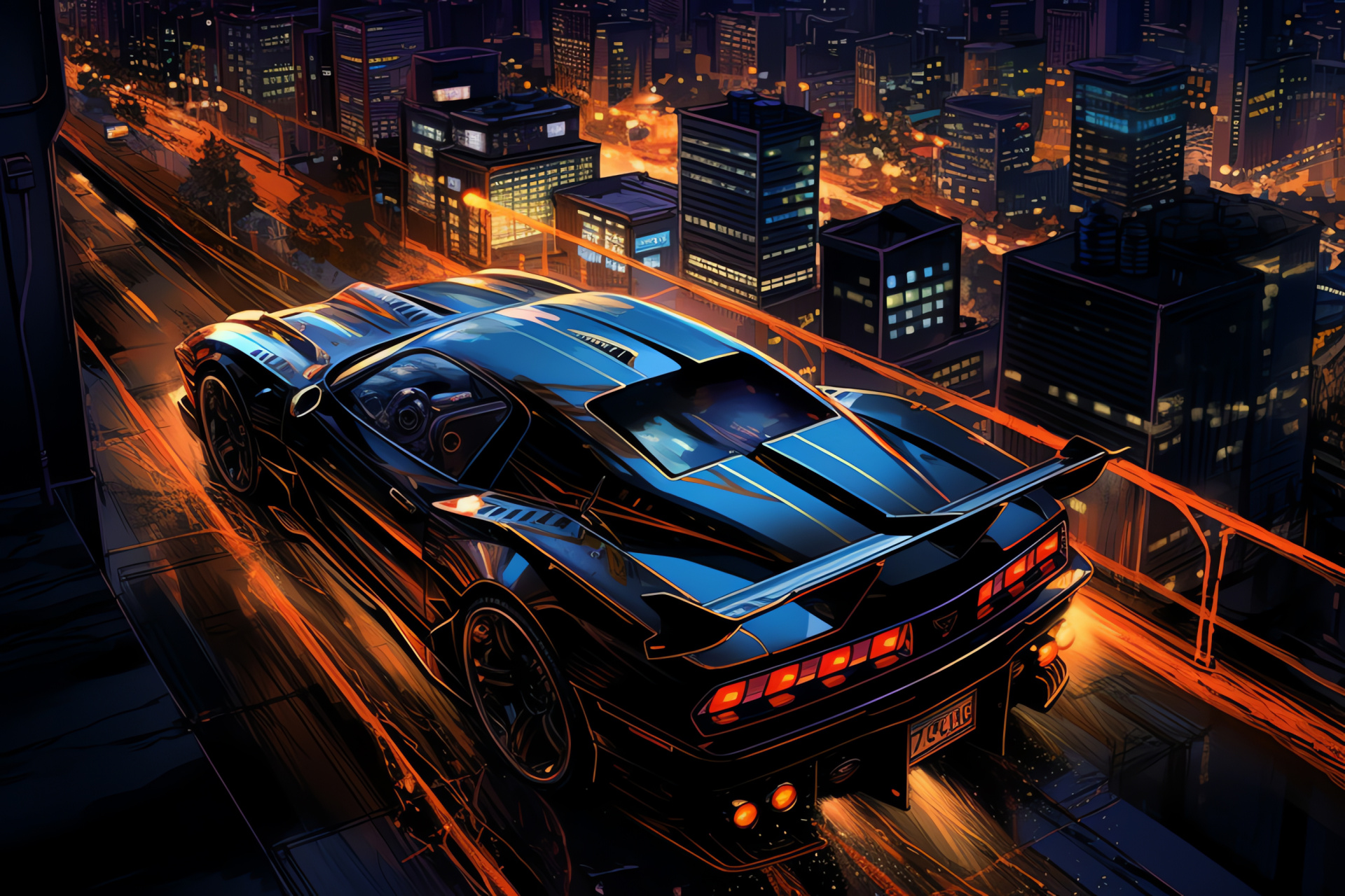 Trans Am edition, 1998 Pontiac model, WS6 Ram Air Coupe, cyberpunk urbanity, neon city glow, HD Desktop Wallpaper