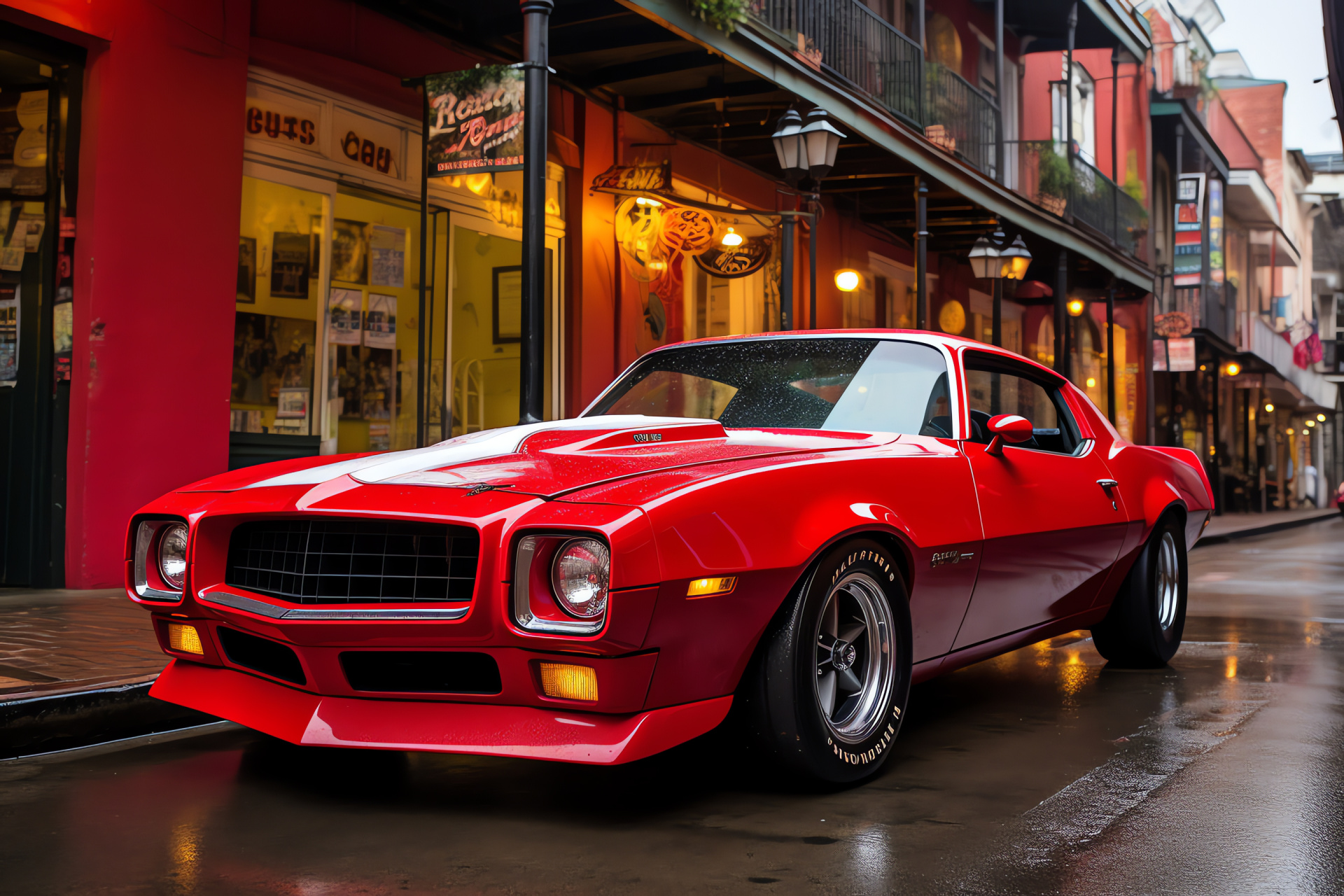 Trans Am, Louisiana city, street scene, vintage auto, bright red finish, HD Desktop Image