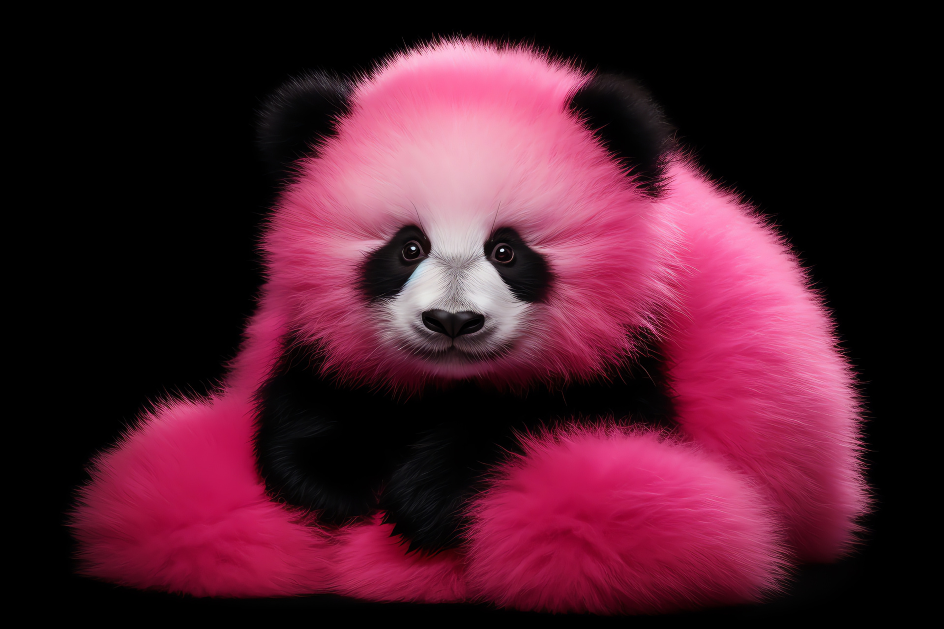 Rosy Pink Panda, Vibrant mammal, Black velvet contrast, Subtle animal glimmer, Captive charm, HD Desktop Image