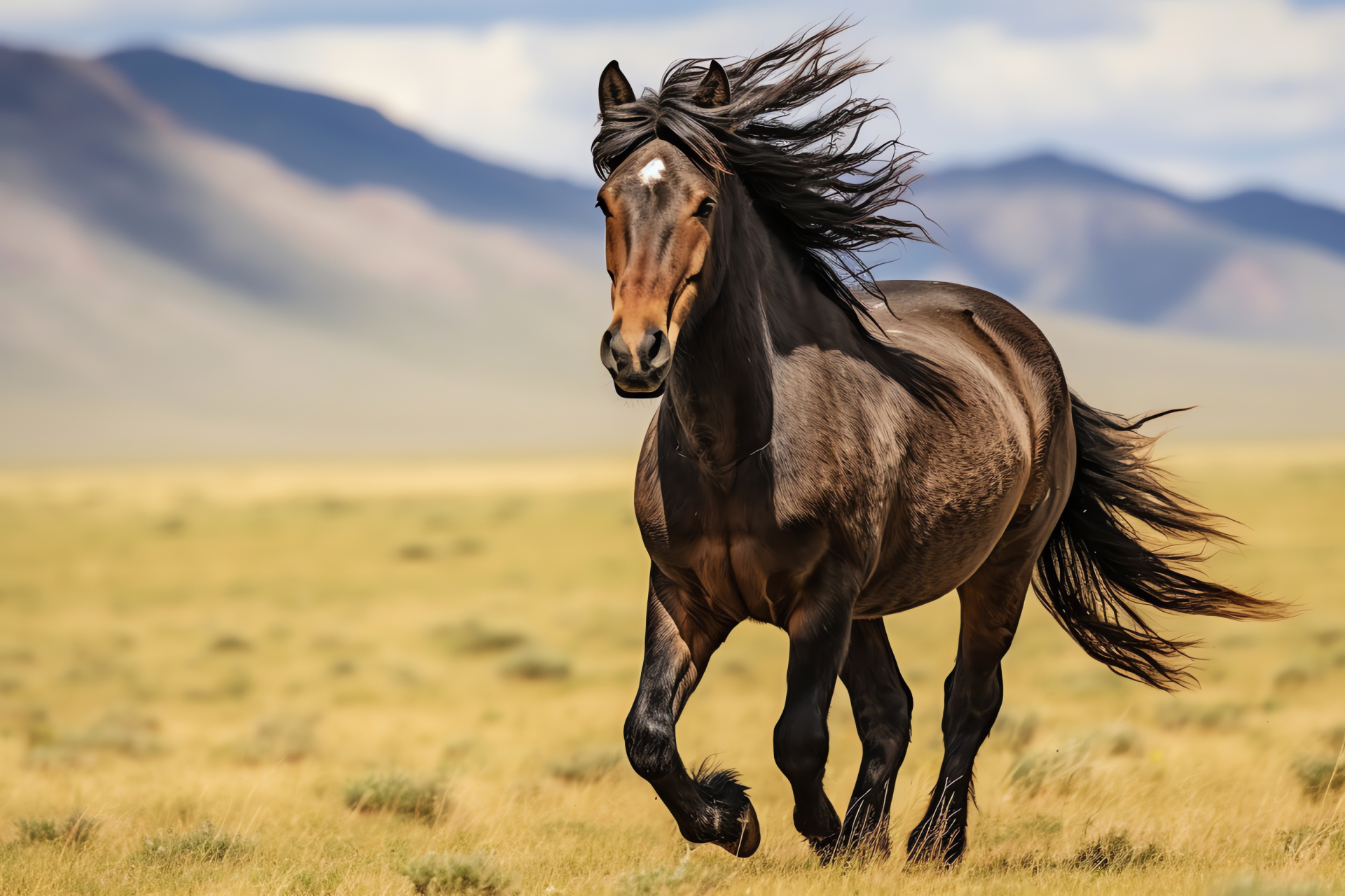 Wild Horse freedom, Dun coat equine, Black mane silhouette, Mysterious gaze, Untamed spirit, HD Desktop Image