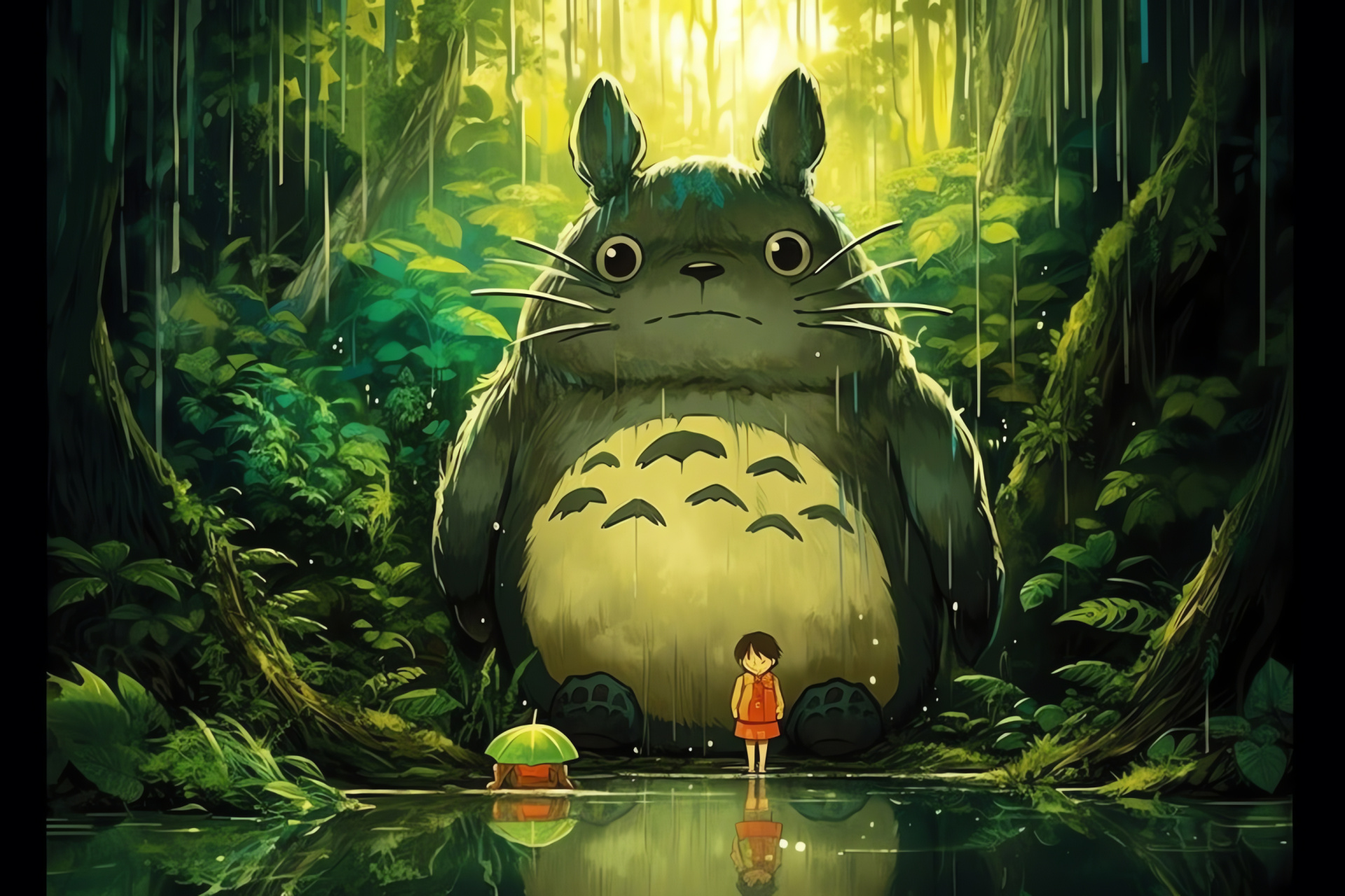 Tropical setting, Spirit King Totoro, Grandeur nature, Emerald plants, Animation vibrancy, HD Desktop Image