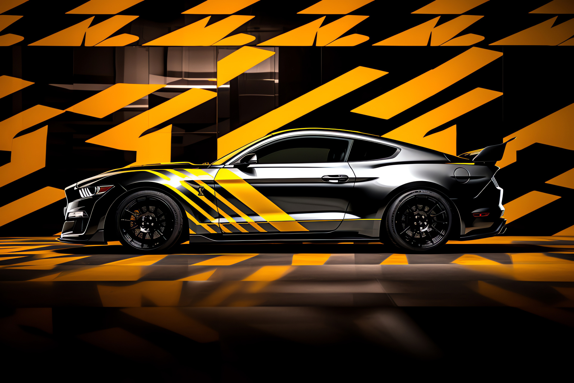 Shelby Mustang GT500 Super Snake, 2019 model, unique side perspective, abstract yellow design, performance muscles, HD Desktop Wallpaper