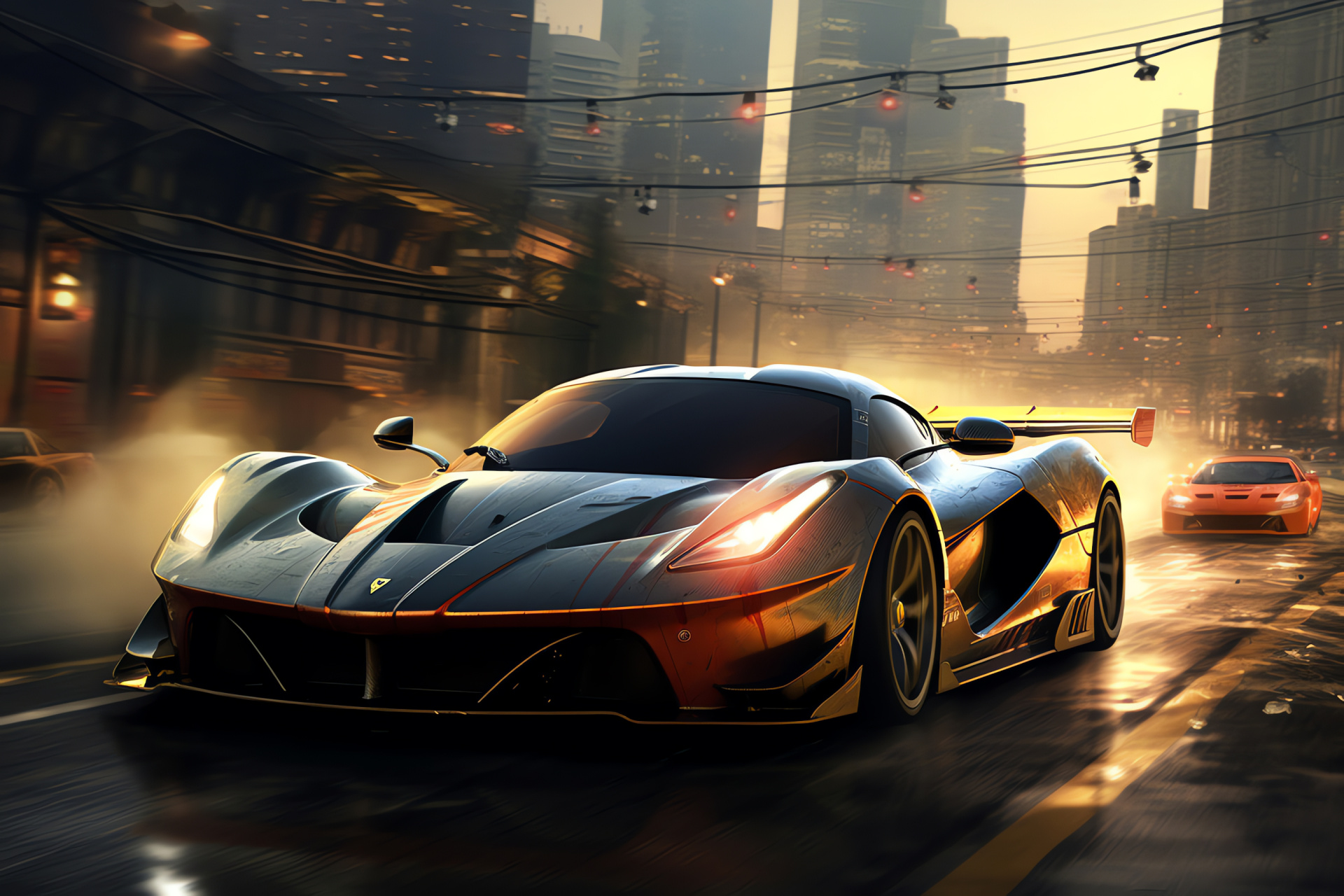 NFS Most Wanted competition, downtown circuit track, automotive contest, metropolitan backdrop, challenging routes, HD Desktop Wallpaper