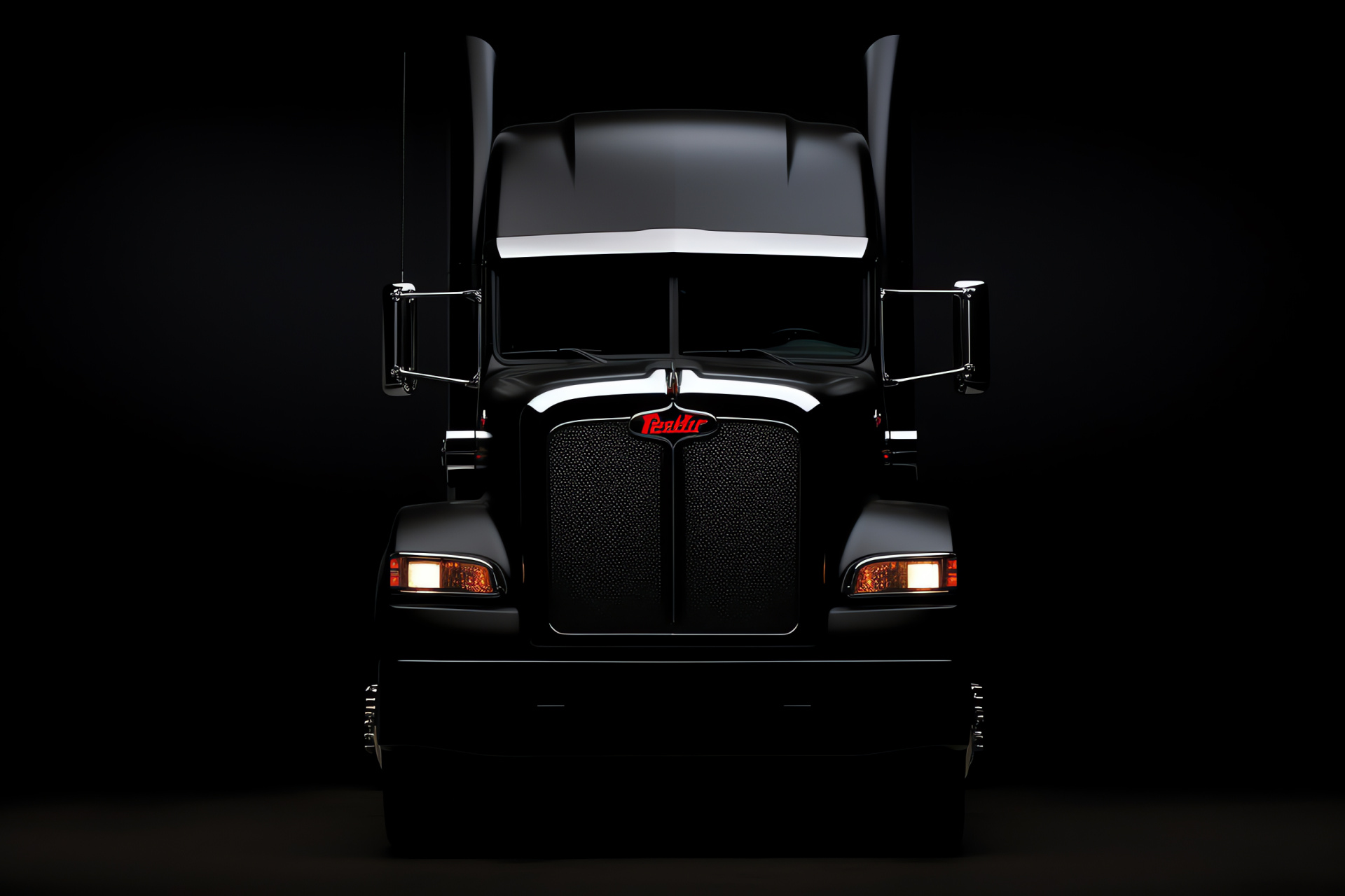 Peterbilt Symbol, Black background simplicity, Truck icon, Solid monochrome, Peterbilt identity, HD Desktop Wallpaper