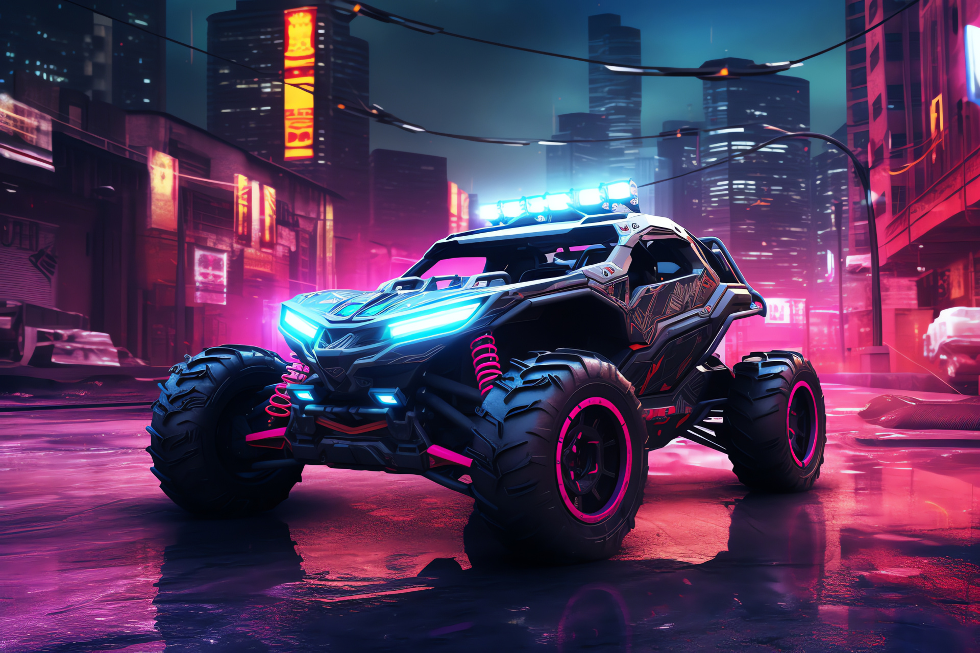 Polaris RZR RS1, Futuristic city visuals, Urban exploration, High-tech environment, Night-time adventure, HD Desktop Image