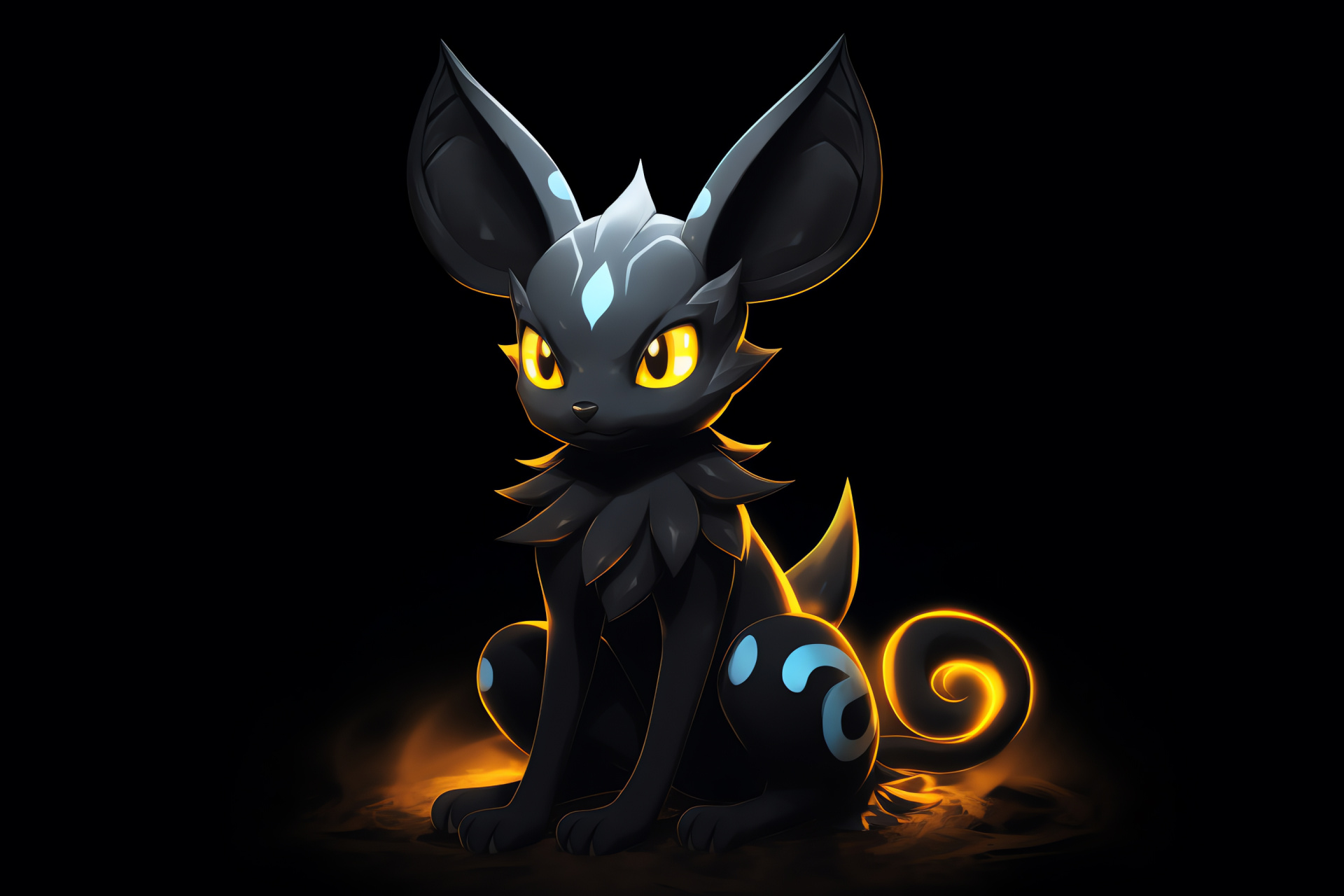 Gleaming Umbreon Pokemon, Radiant Yellow Accents, Crimson Eyes, Noble Stance, Mystical Presence, HD Desktop Image