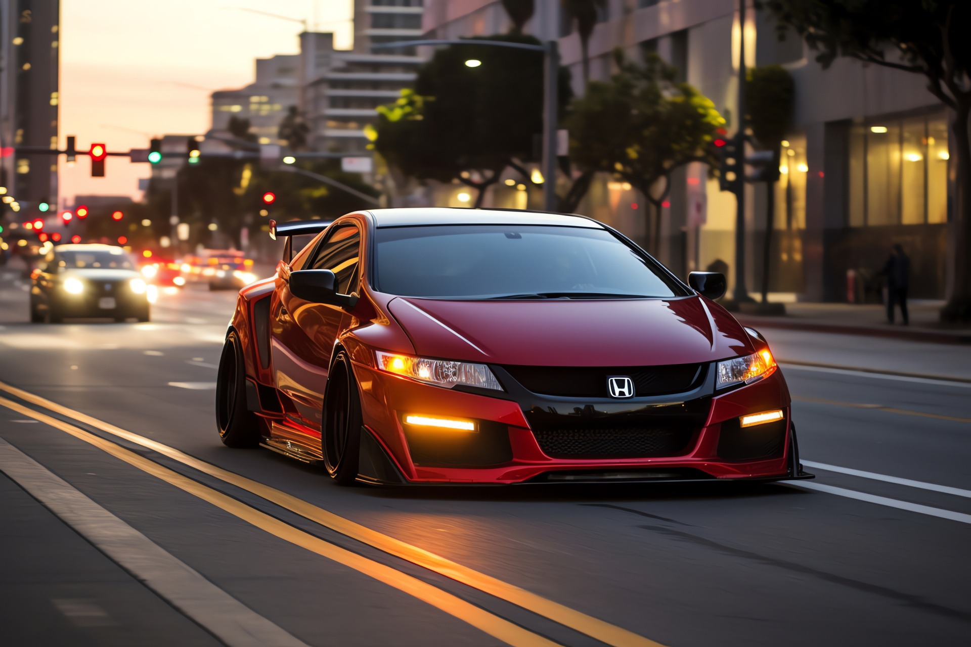Modded Honda Civic Type R, Automotive subculture Los Angeles, Aggressive car stance, Track-inspired design, Road-ready appearance, HD Desktop Wallpaper