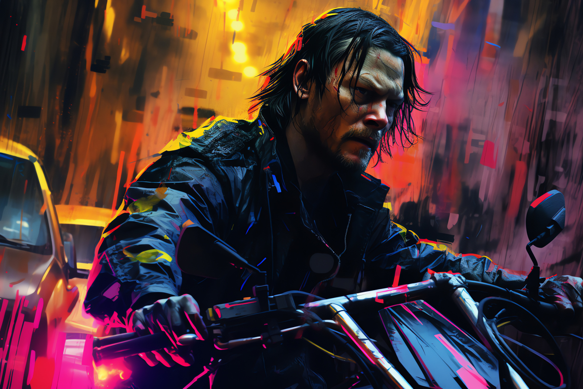 Norman Reedus role, Intense speed chase, Post-apocalyptic terrain, Action figure, Dystopian journey, HD Desktop Image