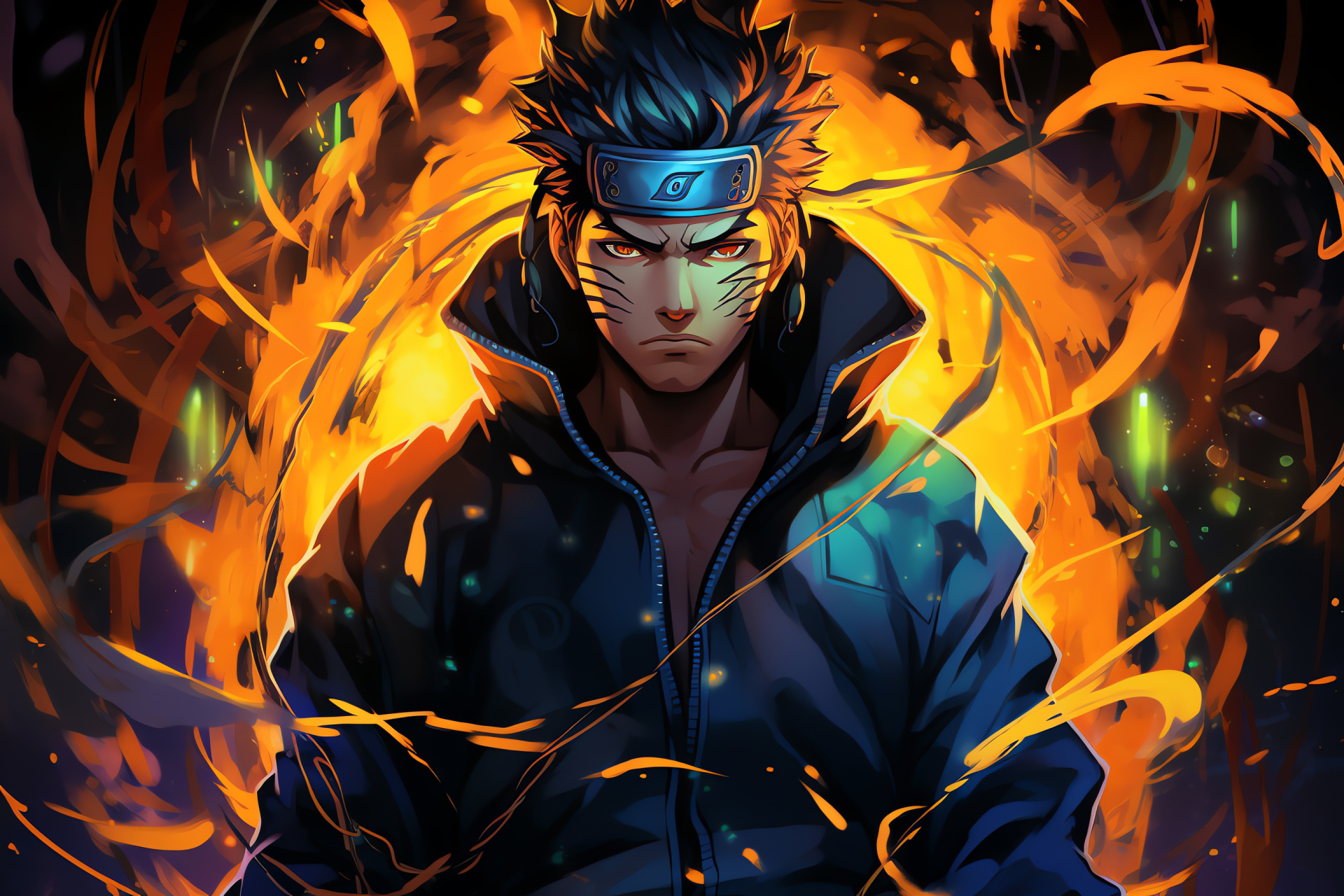 Asuma Sarutobi of Naruto, Shinobi teacher portrayal, Anime masculine features, Military green ninja attire, Leaf Village symbol, HD Desktop Wallpaper
