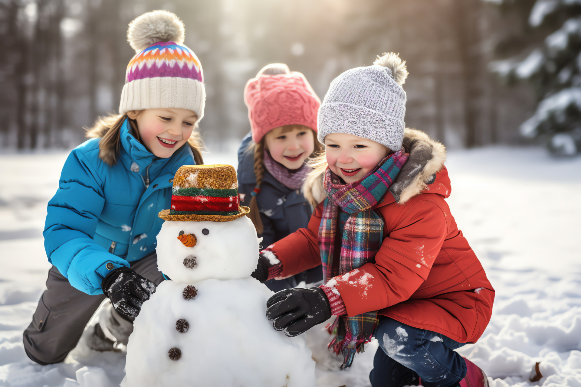 Winter joy, children play, snow sculpting, warm apparel, gleeful sounds, HD Desktop Image