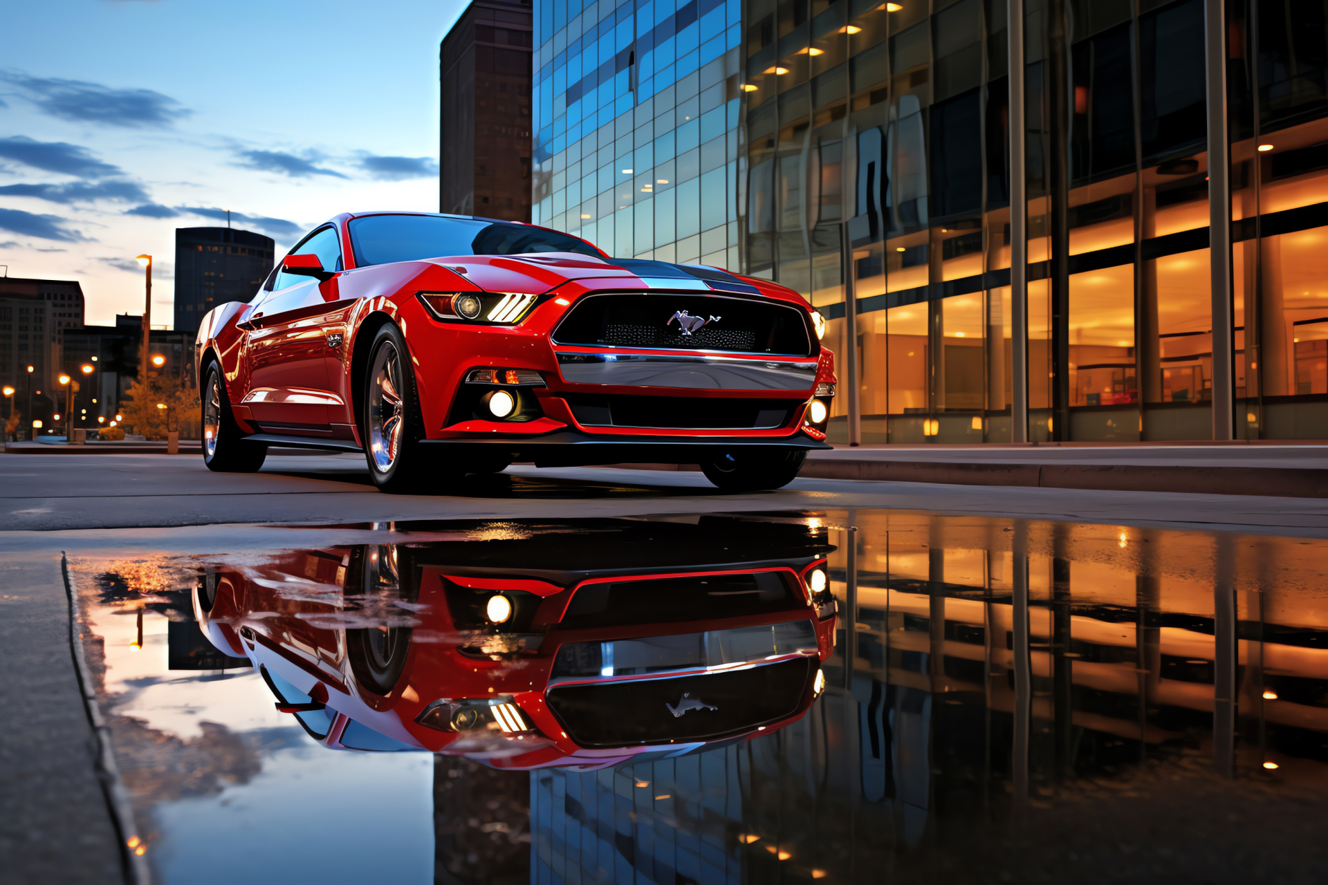 Ford Mustang, Motor City, Ford headquarters, Assertive stance, Strong vehicle contour, HD Desktop Wallpaper