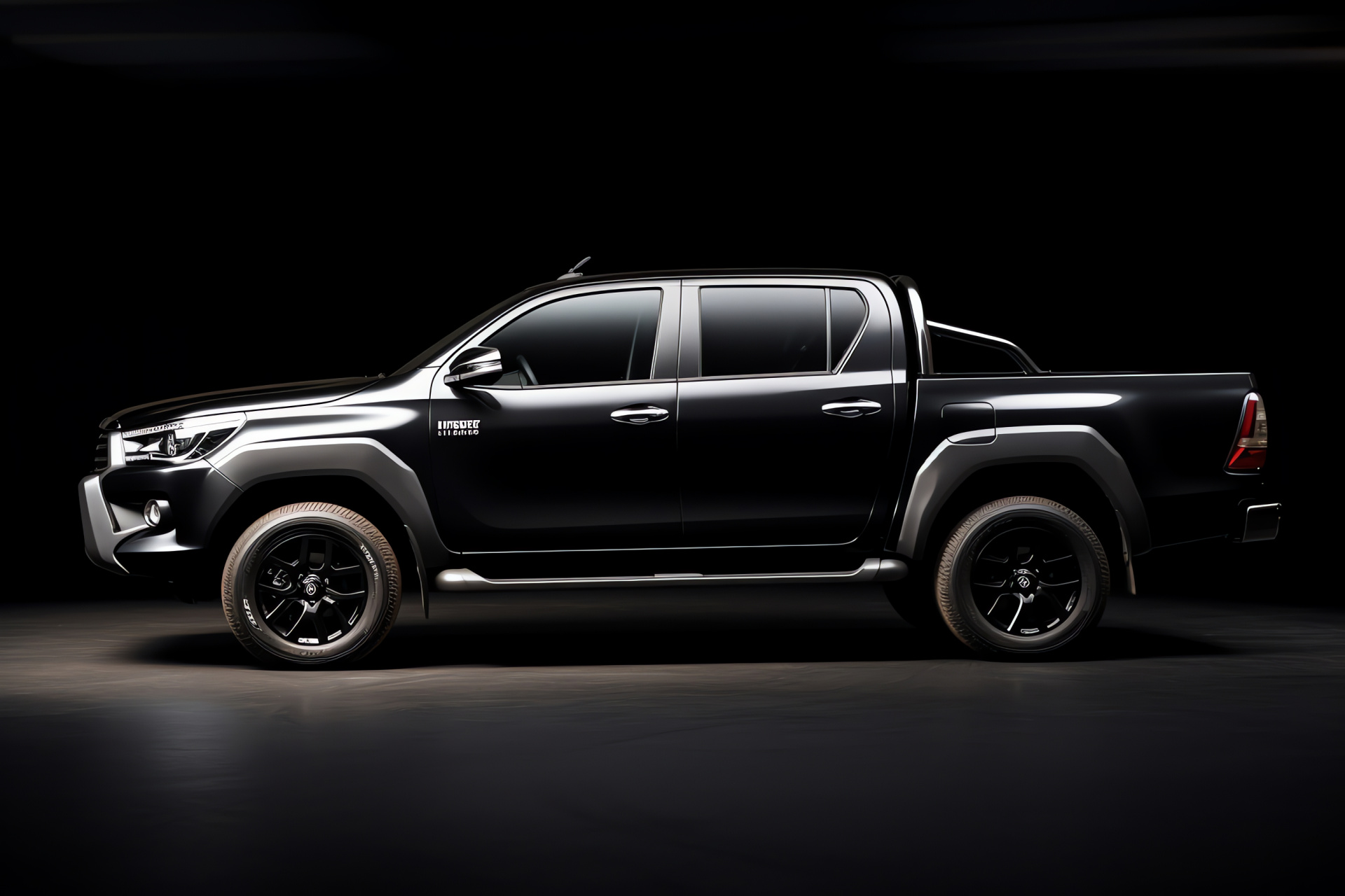 TRD-enhanced Toyota Hilux, Robust pickup truck, Dominant onyx appearance, Monochromatic environment, Off-road proficiency, HD Desktop Wallpaper