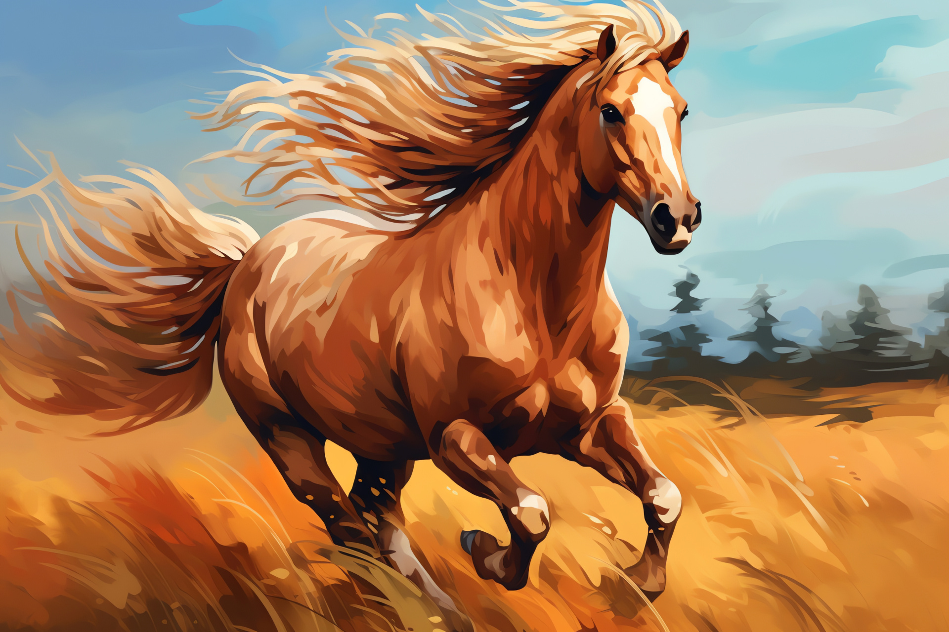 Wild Horse, cascading locks, billowing tail, sepia tone, pure accents, HD Desktop Wallpaper