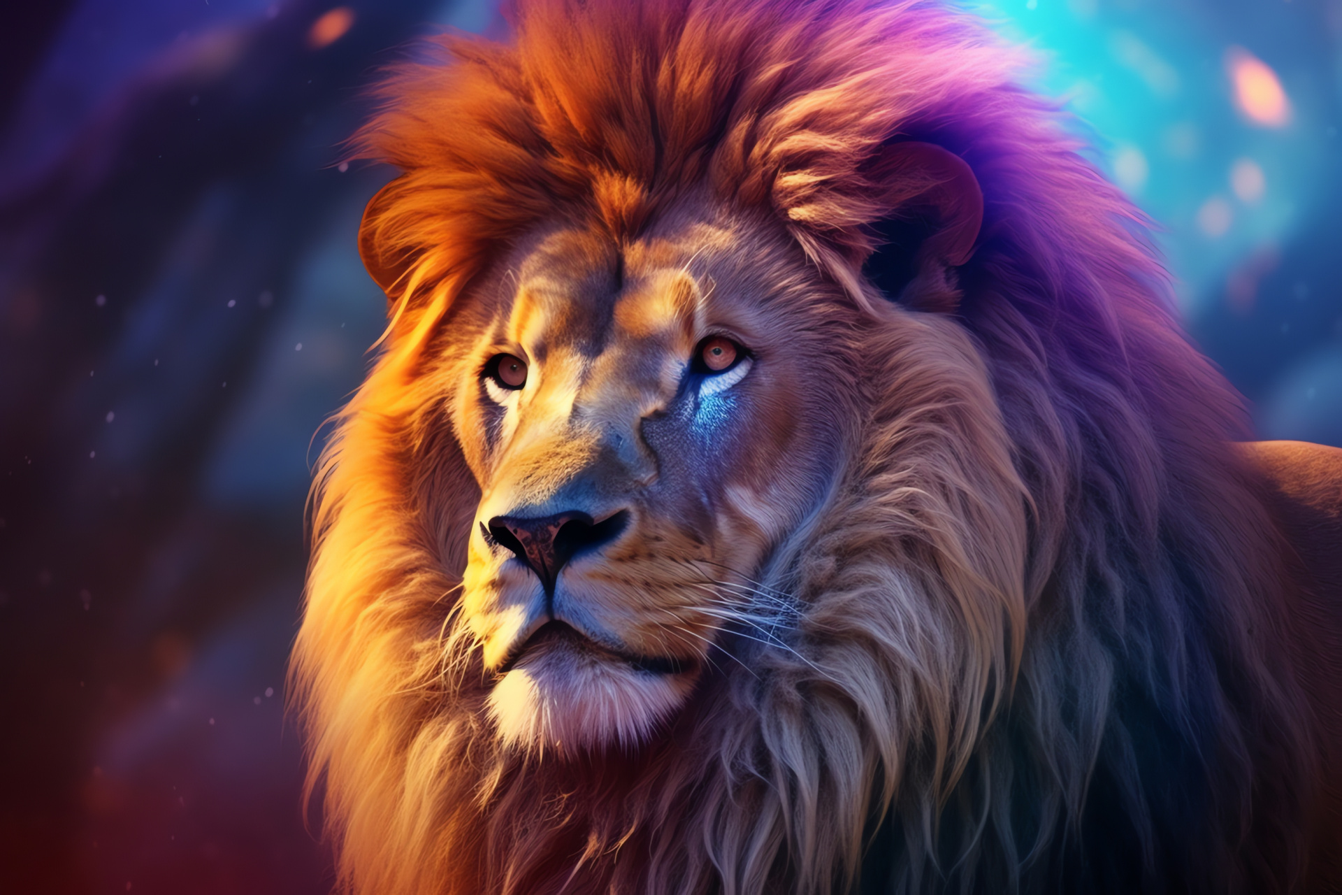 Leader Aslan, Big cat character, Realm of fantasy, Sapphire eye color, Sprawling vista, HD Desktop Wallpaper