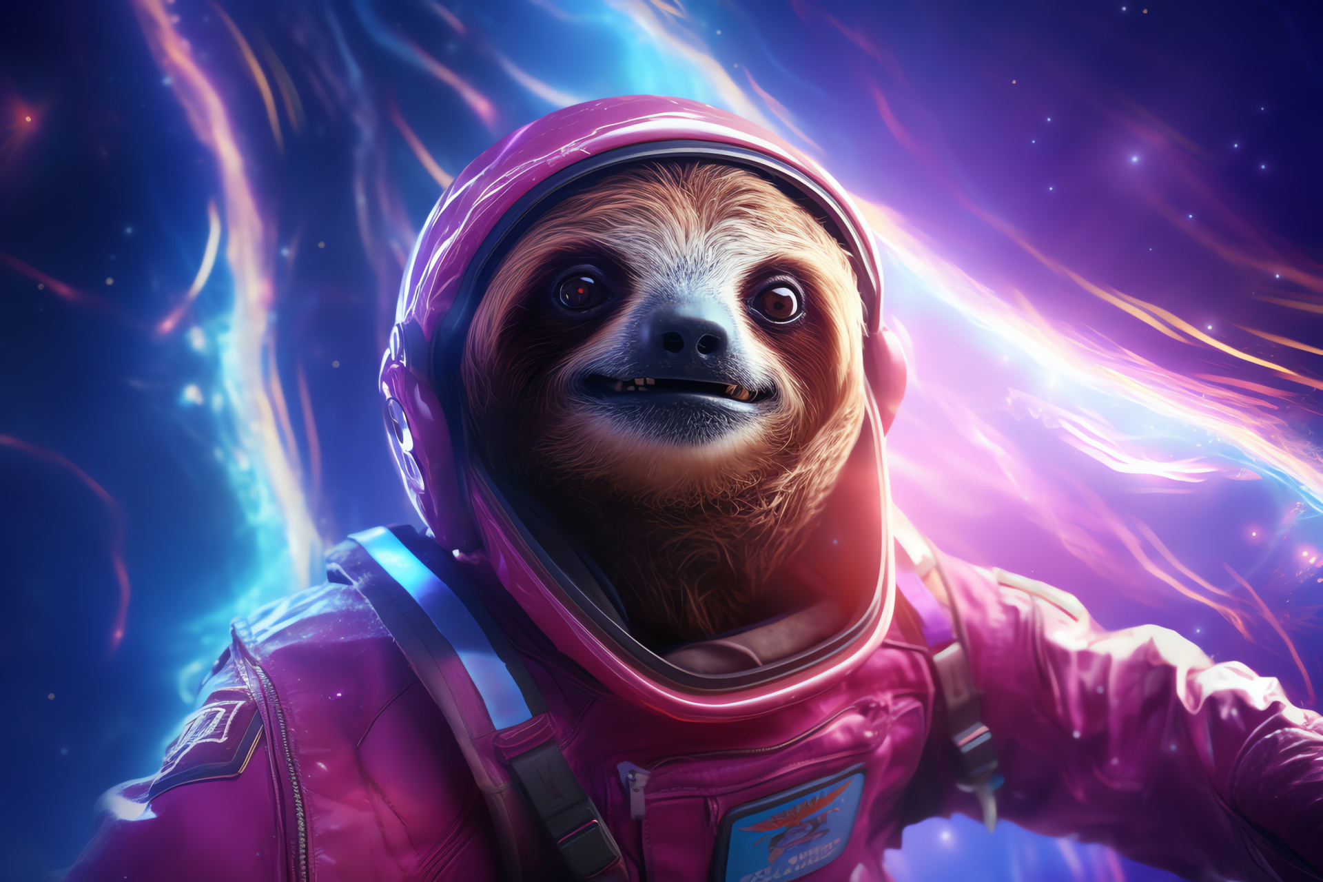 Sloth Astronaut, Galactic drift, Astro-sloth, Cosmic journey, Nebulous atmosphere, HD Desktop Wallpaper