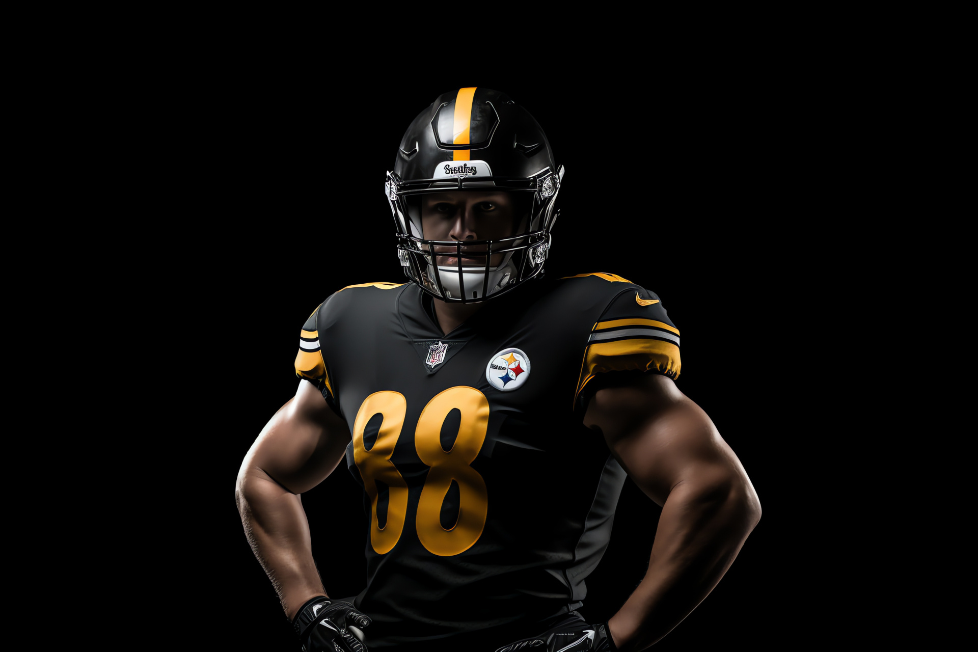 T.J. Watt of Steelers, Linebacker stance, Football player expression, NFL team colors, Professional athlete, HD Desktop Wallpaper