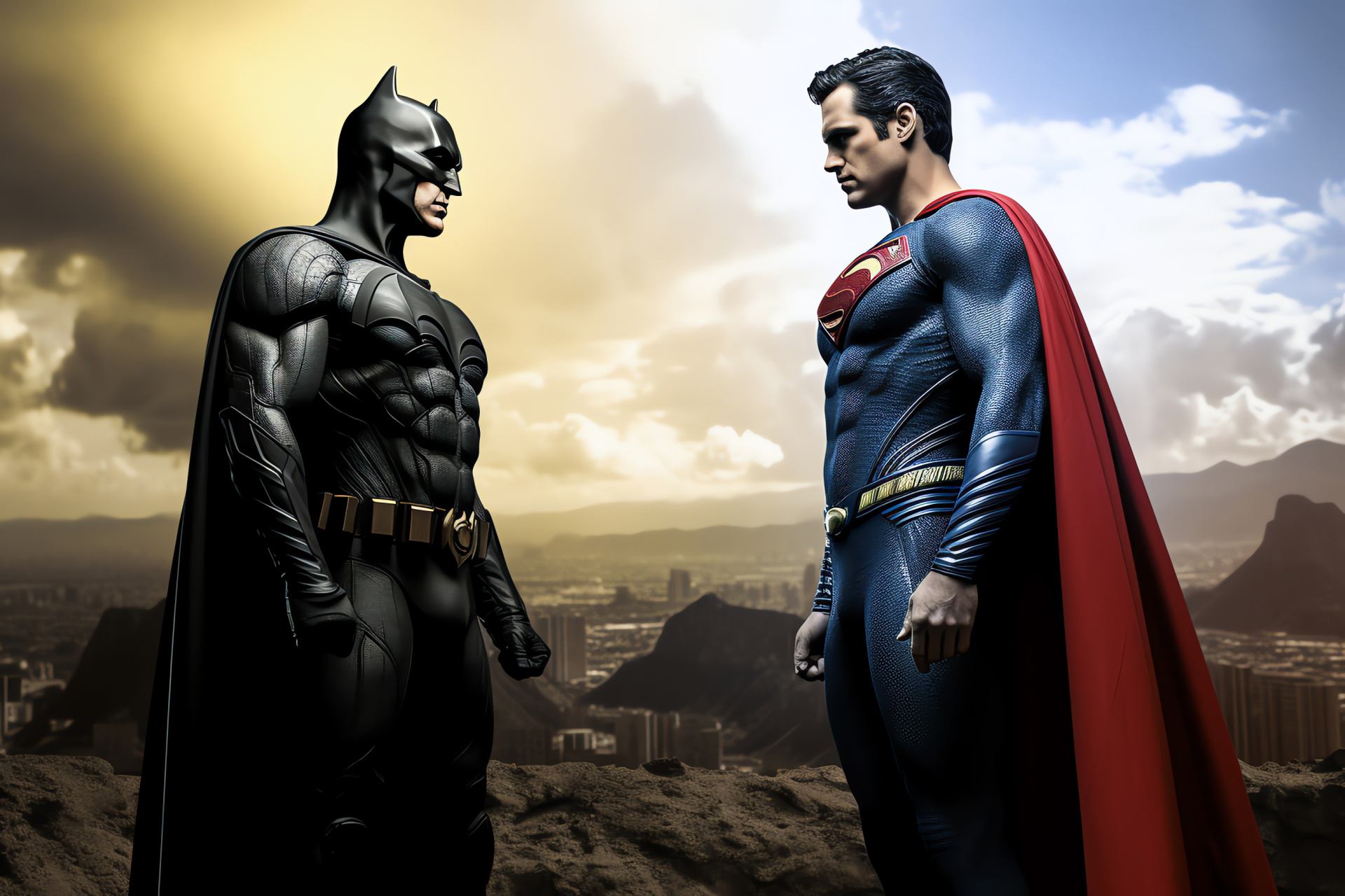 Superman and Batman readiness, Heroes in anticipation, Super powers, Intense comic scene, Gotham and Metropolis defenders, HD Desktop Wallpaper