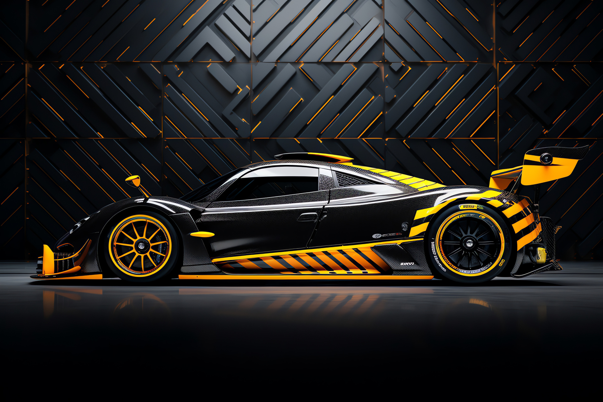 Pagani Zonda F, Sports car silhouette, Geometric contrasts, Automotive photography, Dynamic visuals, HD Desktop Image