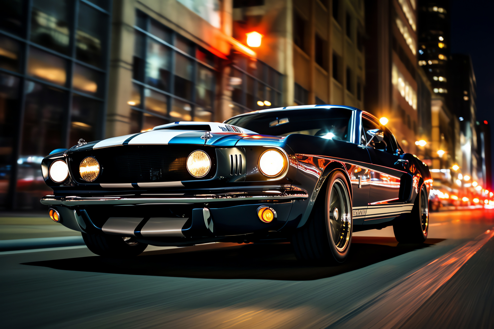 Powerful Shelby Mustang, GT350 model, Woodward Avenue scene, Metallic auto aesthetics, Performance engineering, HD Desktop Wallpaper