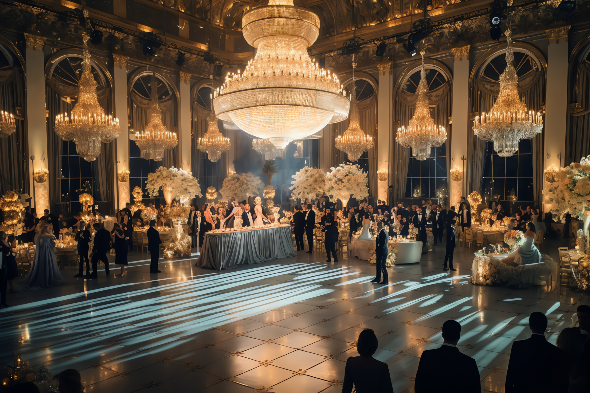 Birthday elegance, Upscale ballroom venue, Luxurious chandelier lighting, Opulent party dcor, HD Desktop Image