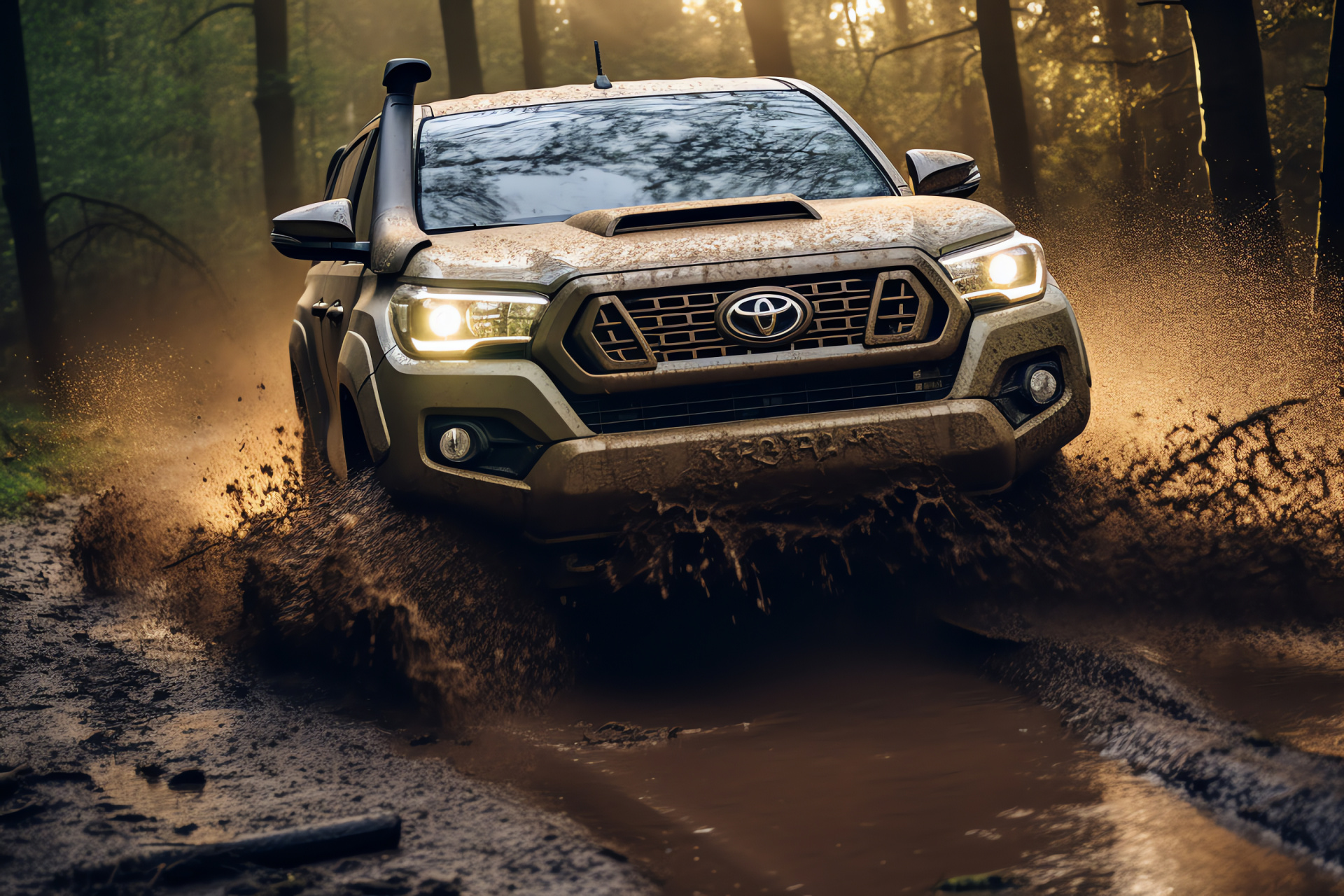 Toyota TRD Pro, Off-road terrain, Rugged Hilux variant, Bold front profile, Off-roading capability, HD Desktop Image