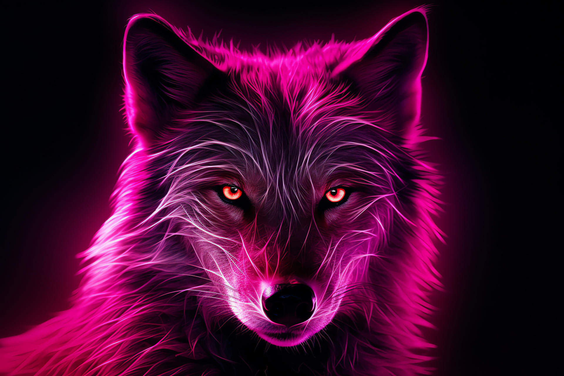 Illuminated Lobo, vibrant optical detail, striking fur pattern, glowing ornamentation, predator animal, sleek form, HD Desktop Image