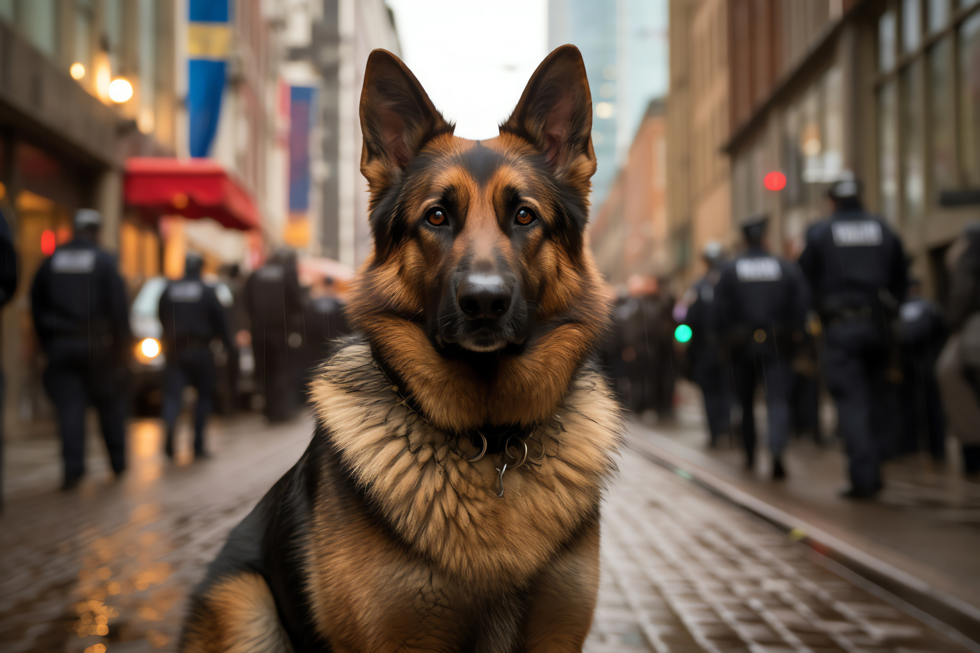 K9 unit canine, Intelligent eyes, Luxuriant double coat, Contrasting canine pattern, Law enforcement dog, HD Desktop Image