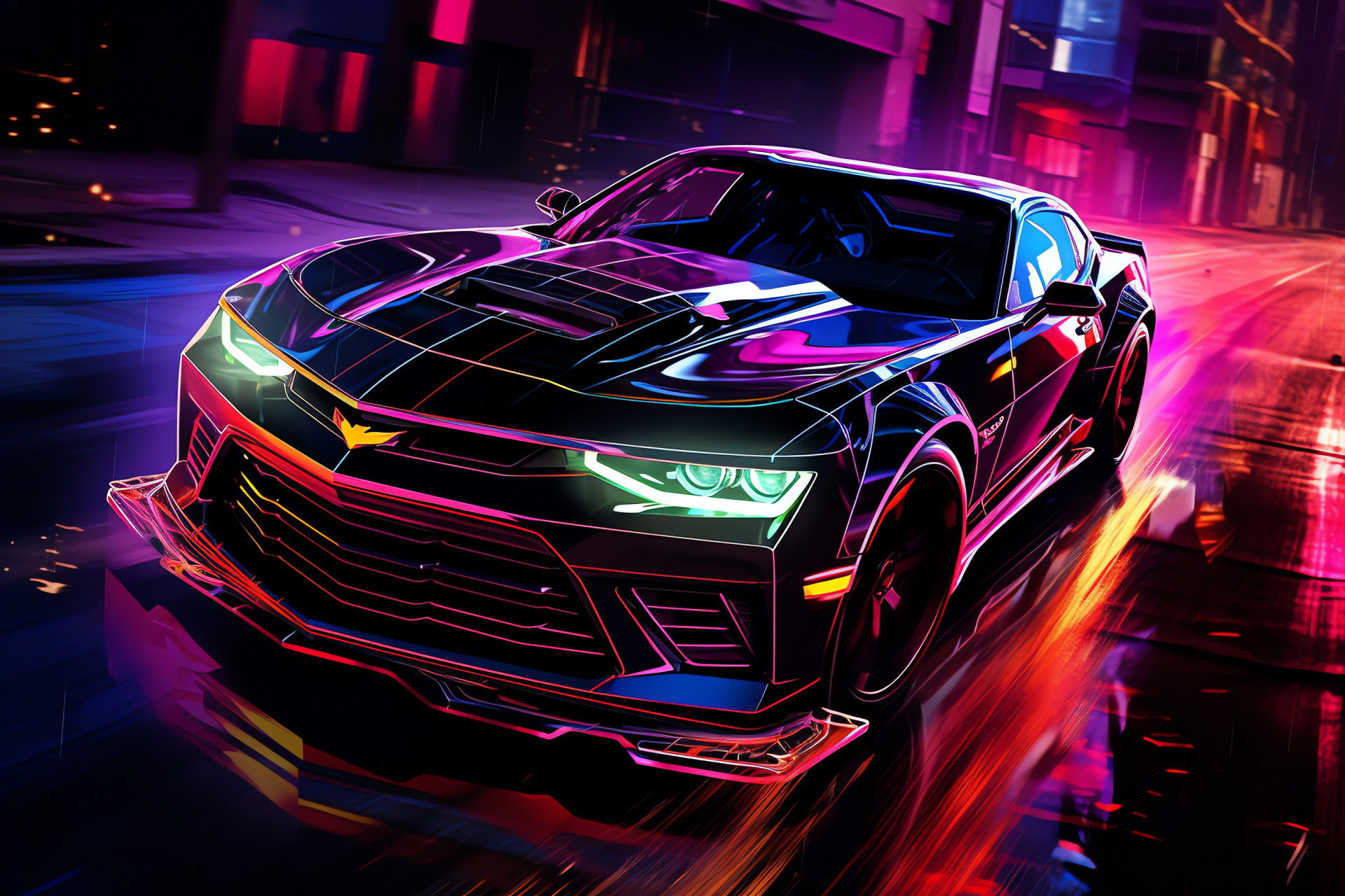 Chevrolet Camaro SS, American sports car, Urban nightlife, Muscle car culture, High power performance, HD Desktop Image