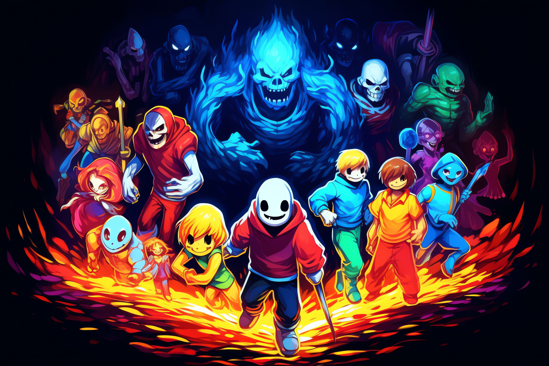 Undertale HD characters, Frisk journey, Ghostly Napstablook, Showman Mettaton, Gaming icons in HD, HD Desktop Image