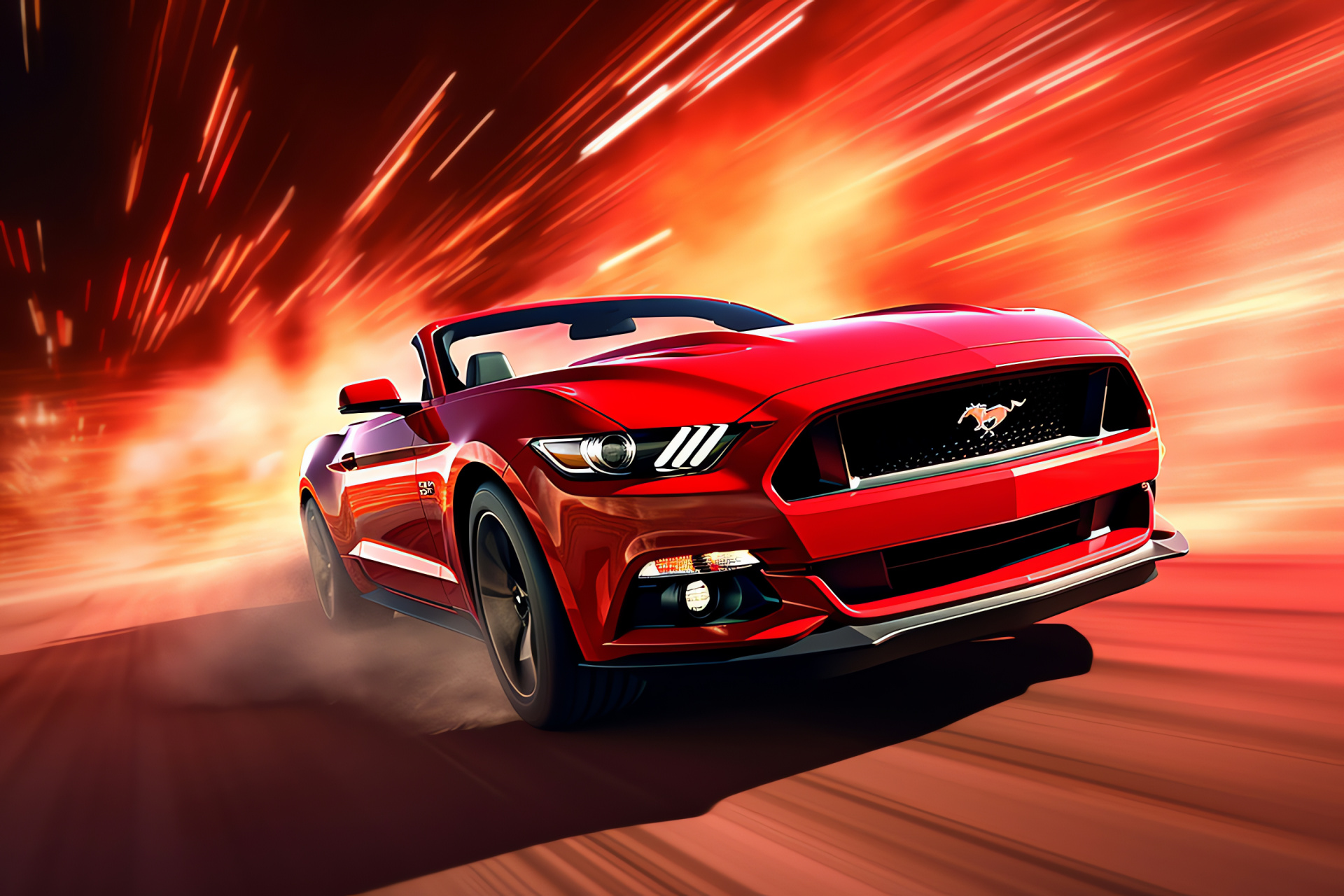 Ford Mustang, Striking red canvas, Muscle car legacy, Roadster profile, Electric motor sports, HD Desktop Wallpaper