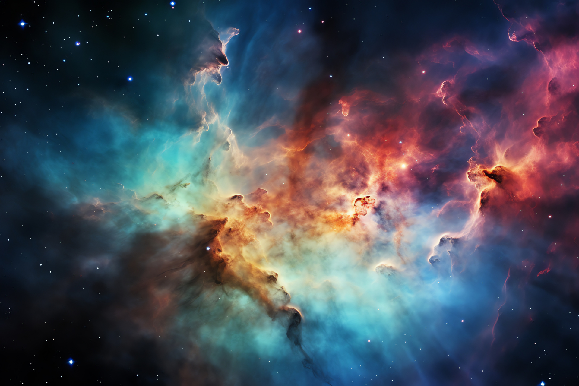 Carina Nebula wonder, Neon colors in cosmos, Swirling space art, Dust & gas confluence, Celestial magnificence, HD Desktop Image