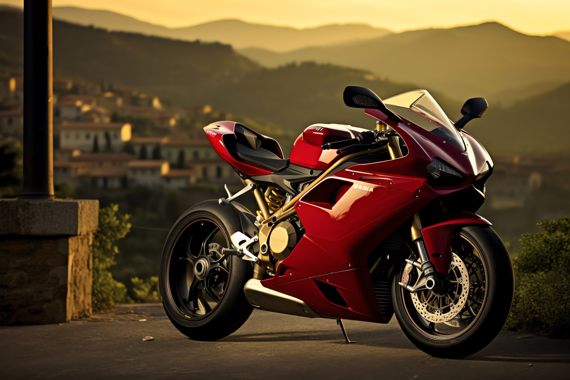 Racing superbike, Italian design, Tuscany landscape, Motorbike power, Italian craftsmanship, HD Desktop Wallpaper