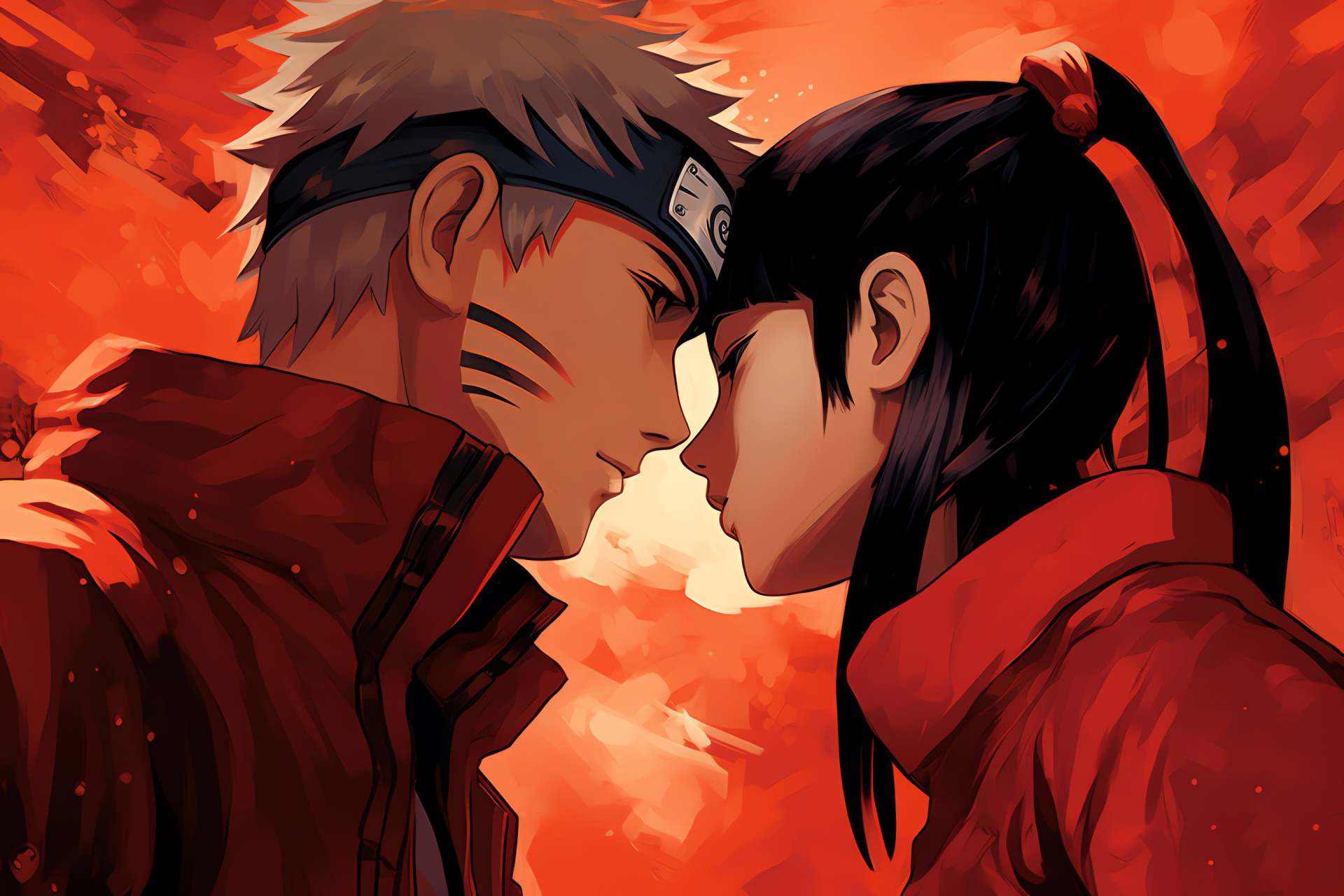 Heartfelt moment Naruto, Hinata Hyuga, Sealed lips, Emotional embrace, Expressive eyes, HD Desktop Image