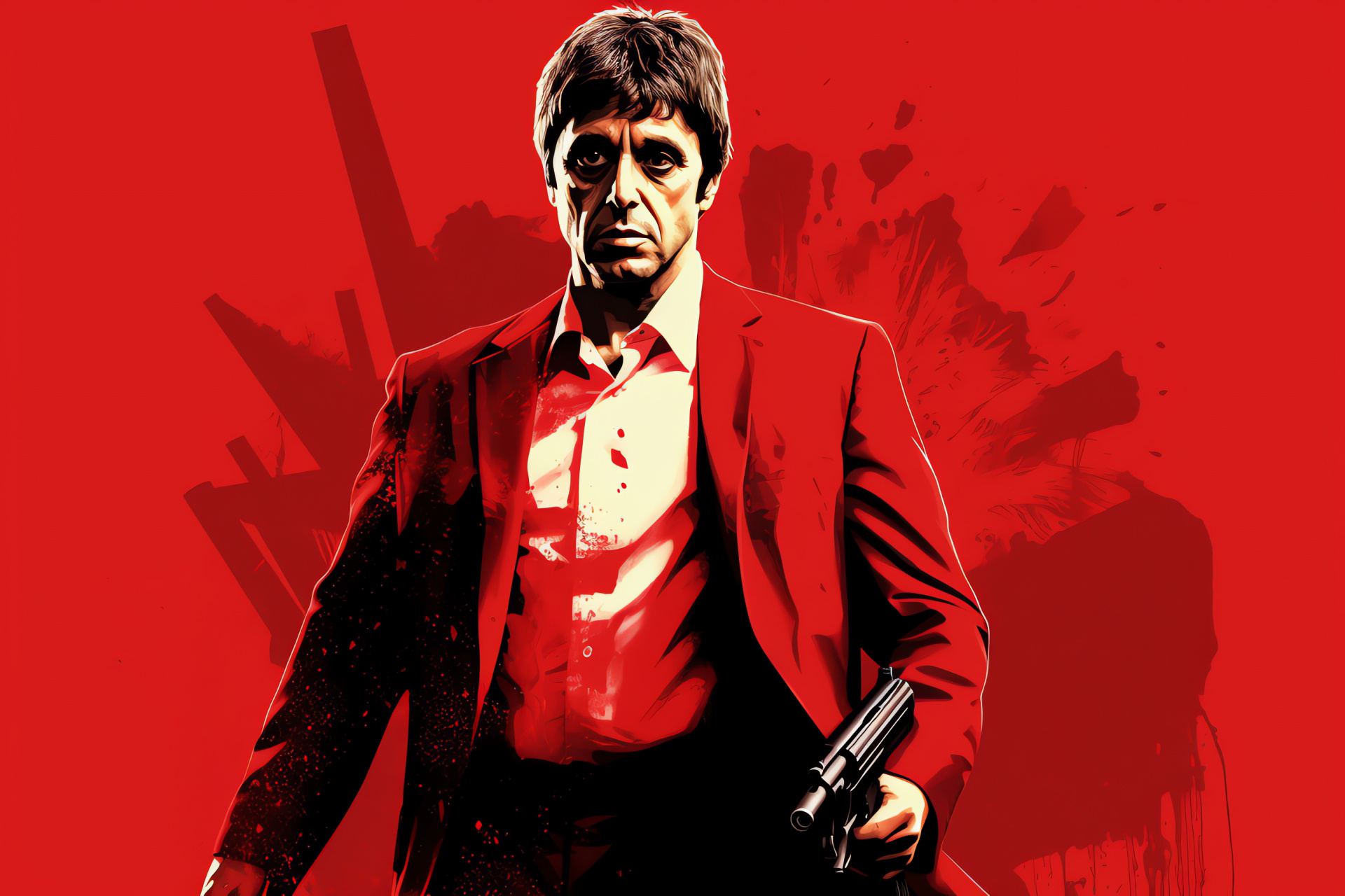 Tony Montana visage, Striking mural art, Dramatic hues, Facial intensity, Artistic flair, HD Desktop Image