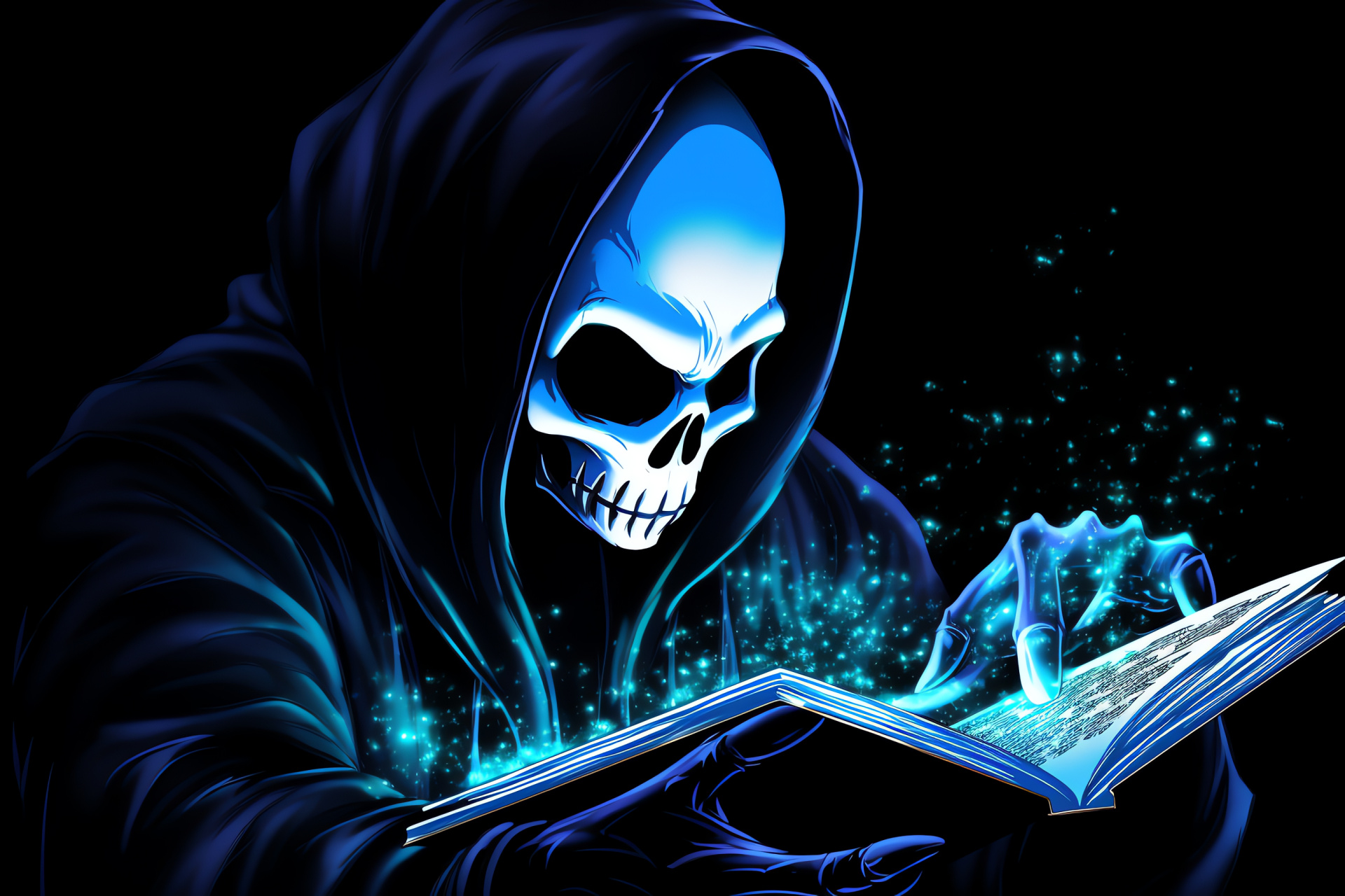 Undertale Gaster, Enigmatic entity, Mysterious gaming character, Dark void background, Luminous azure glasses, HD Desktop Image