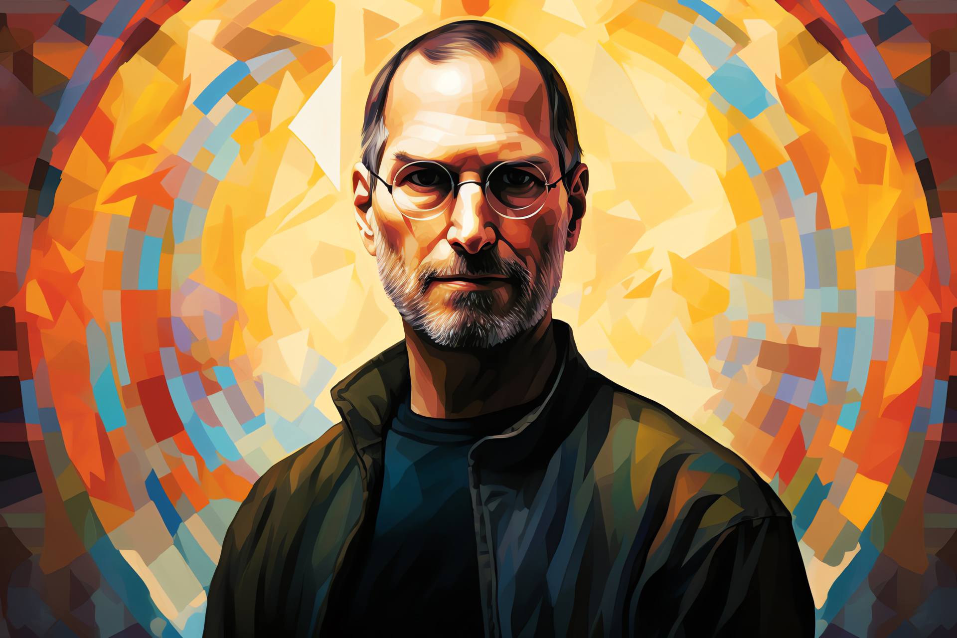 Steve Jobs in thought, Entrepreneurial spirit, Distinctive glasses, Innovative Pixar connection, Abstract creativity, HD Desktop Image