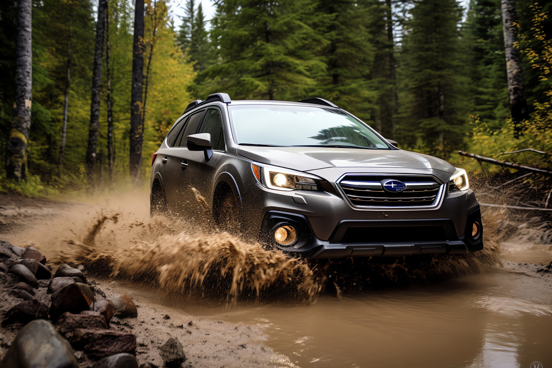 Subaru Outback Wilderness edition, British Columbia wilderness, dense forests scene, tough vehicle build, natural landscape, HD Desktop Wallpaper