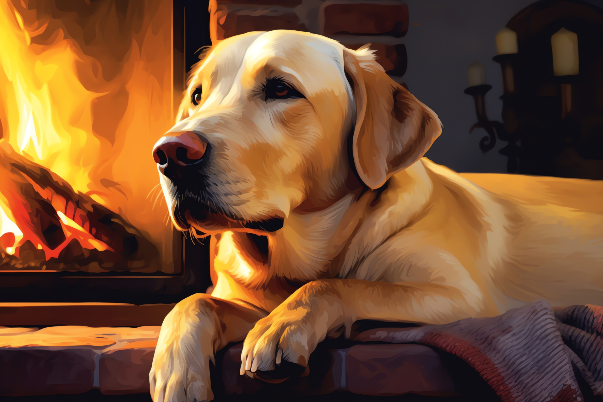 Yellow Labrador Retriever, Canine companion, Domestic pet, Animal by hearth, Calm companion, HD Desktop Wallpaper