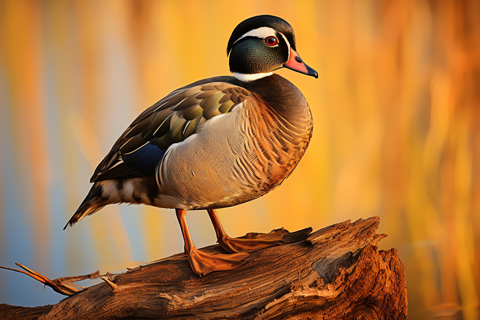 Wood Duck, sunlight enjoyment, shadow play, dual-hued canvas, robust coloration, HD Desktop Image