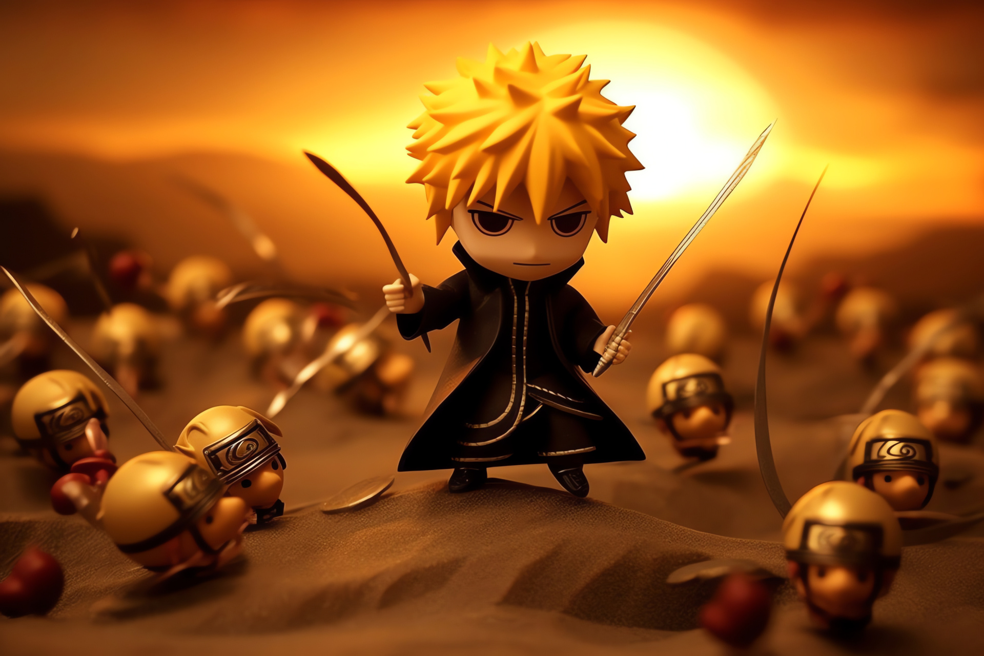 Sasori, Akatsuki cloak, animated puppeteer, battle motion, evening glow, HD Desktop Image