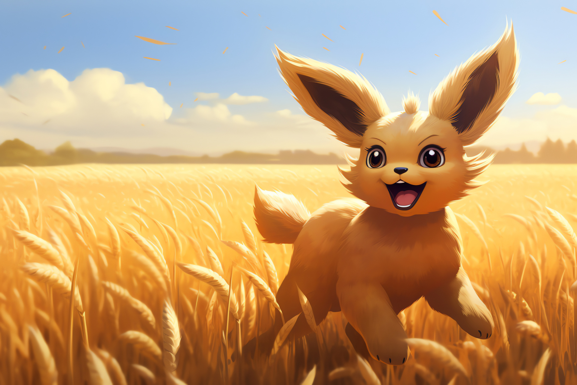 Eevee, Endearing character, Adaptable Pokemon, Pastoral meadow, Tawny coat, HD Desktop Wallpaper