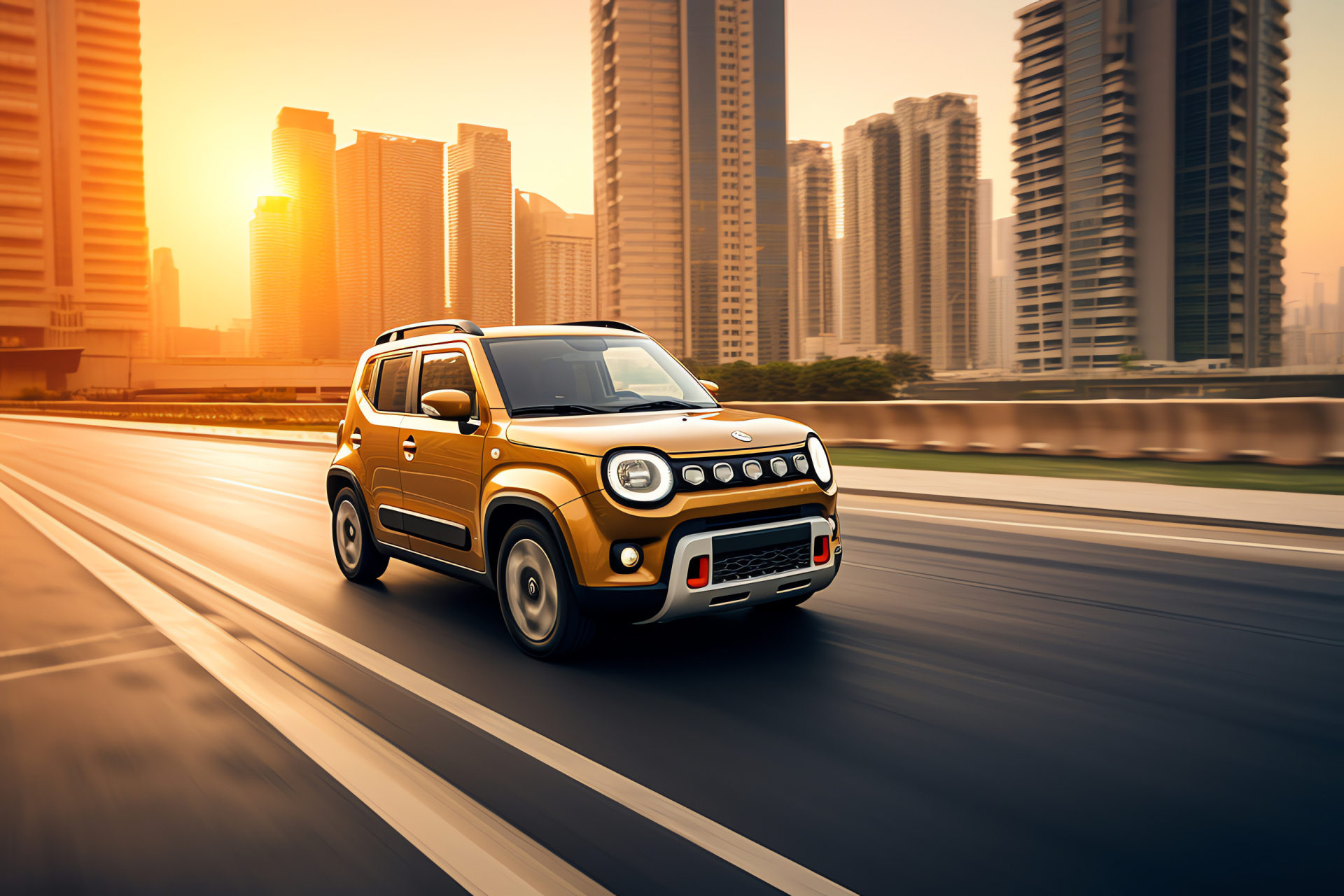 Suzuki S-Presso, Dubai urban scene, Modern compact car, Efficient city driving, Metallic finish automobile, HD Desktop Image