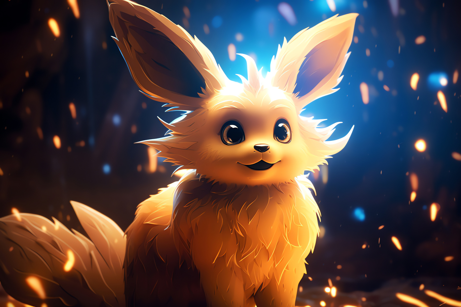 Pokemon Eevee original, Caramel coat, Youthful expression, Creature animation, Playful stance, HD Desktop Wallpaper