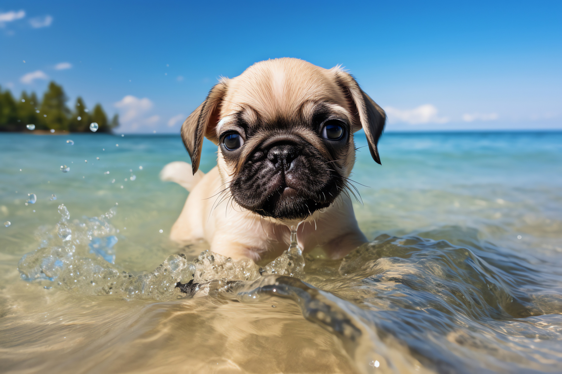 Fawn Pug, Pug puppy playfulness, Inquisitive Pug look, Fuzzy Pug appearance, Active Pug demeanor, HD Desktop Wallpaper