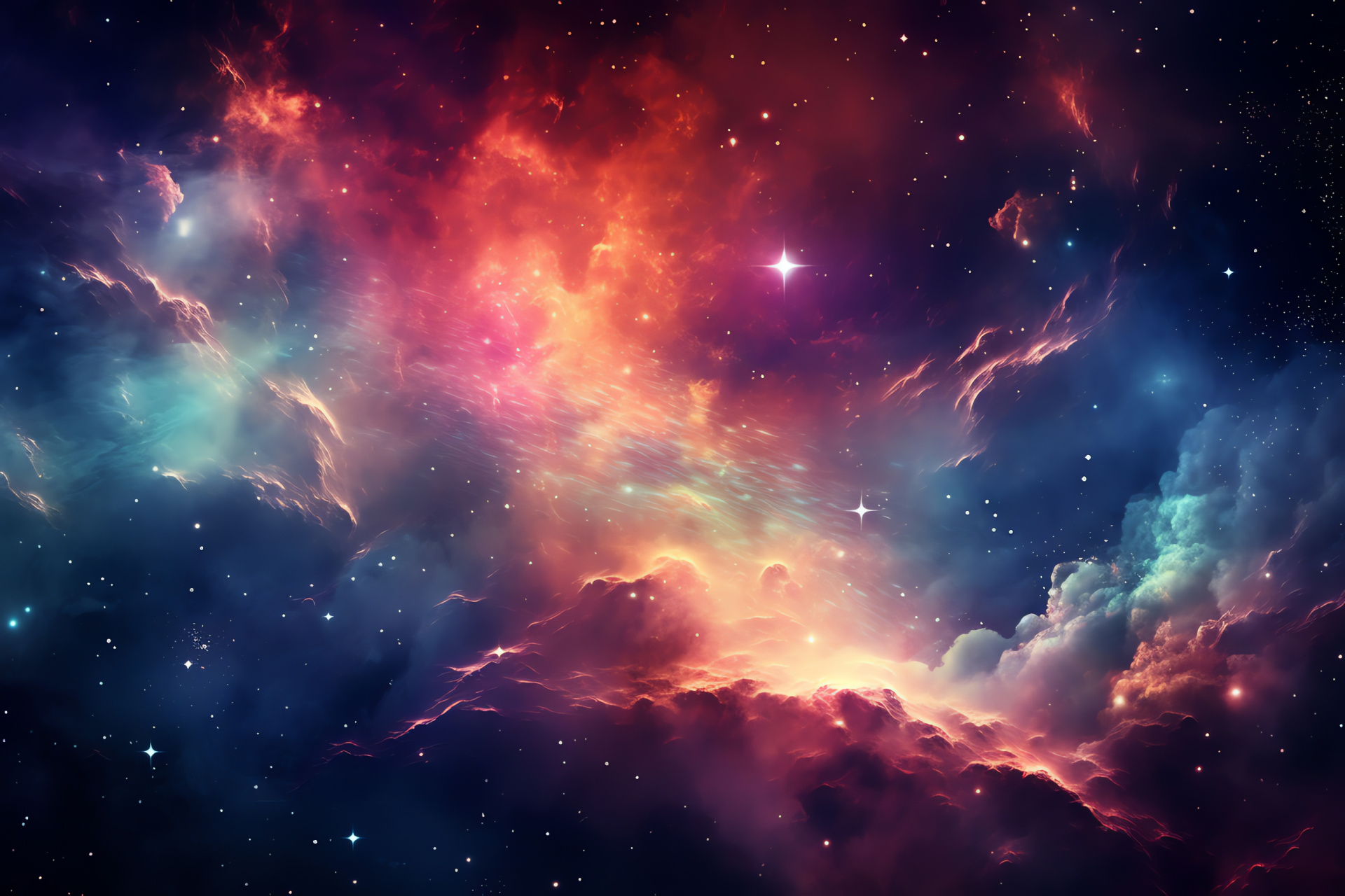 Extraterrestrial expanse, Superlative pixel depth, Starry tableau, Luminous neon canvas, Chromatic space array, HD Desktop Wallpaper