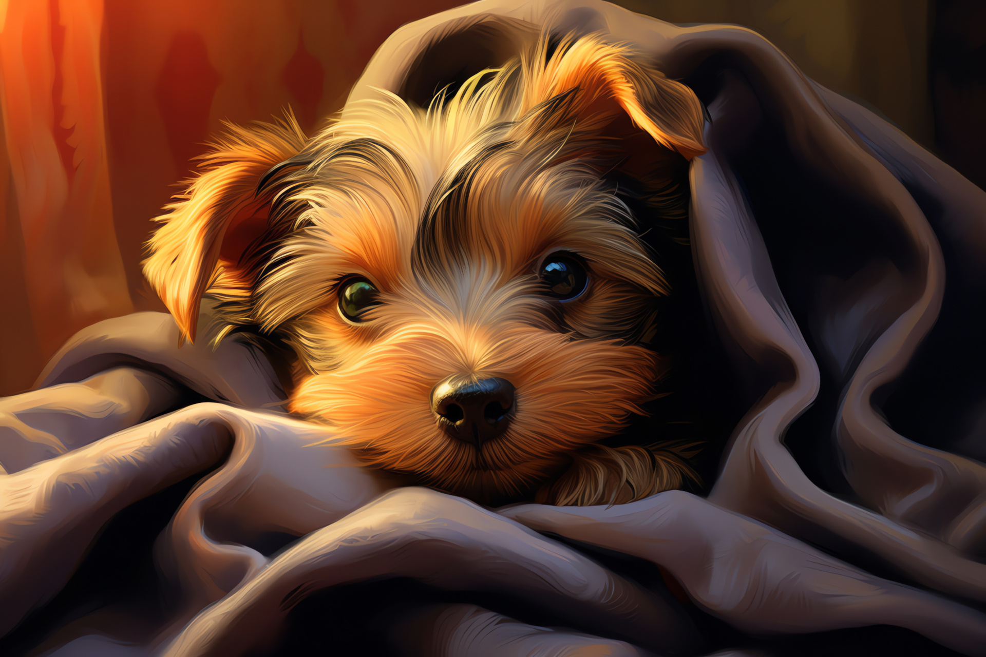 Yorkshire Terrier pup, Wide-eyed pet, Black and tan coat, Yorkshire breed, Pet with fur, HD Desktop Wallpaper