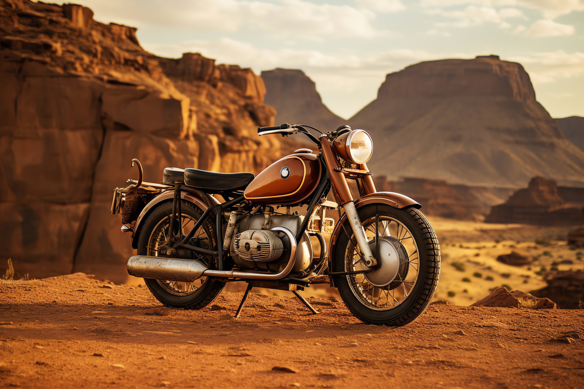 BMW R75/5 motorcycle, Classic bike adventure, Off-road biking, American mountainous terrain, Motorbike exploration, HD Desktop Wallpaper