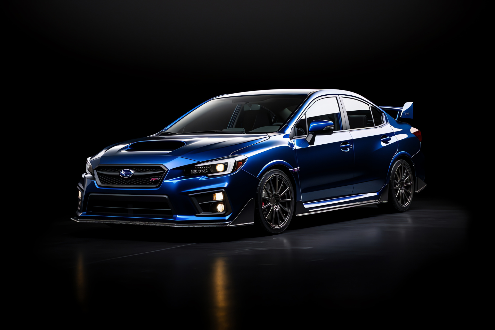 Subaru Impreza, WRX STI Spec-C, High-angle depiction, Deep blue shade, Pure black setting, HD Desktop Image