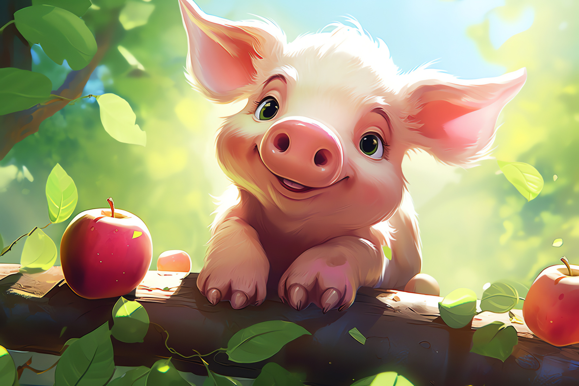 Swine portrait, Jade-eyed hog, Apricot piglet fur, Soft furred pet, Swirl-tailed farm animal, HD Desktop Image